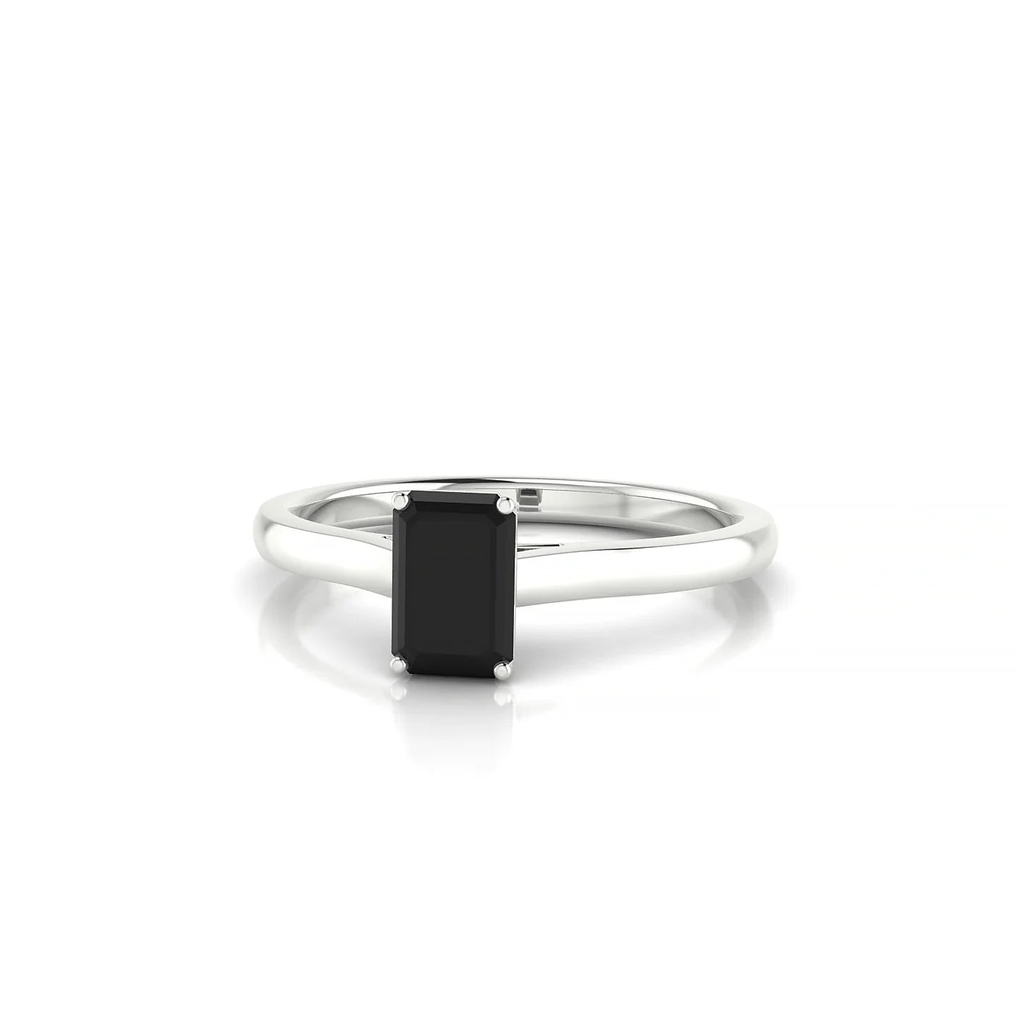 Cathedral | 18k White Gold 6 x 4 mm Emerald Black Diamond Ring