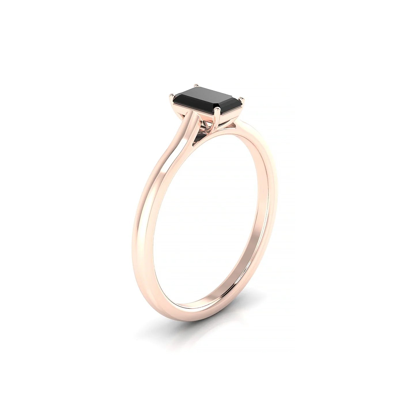 Cathedral | 18k Rose Gold 6 x 4 mm Emerald Black Diamond Ring