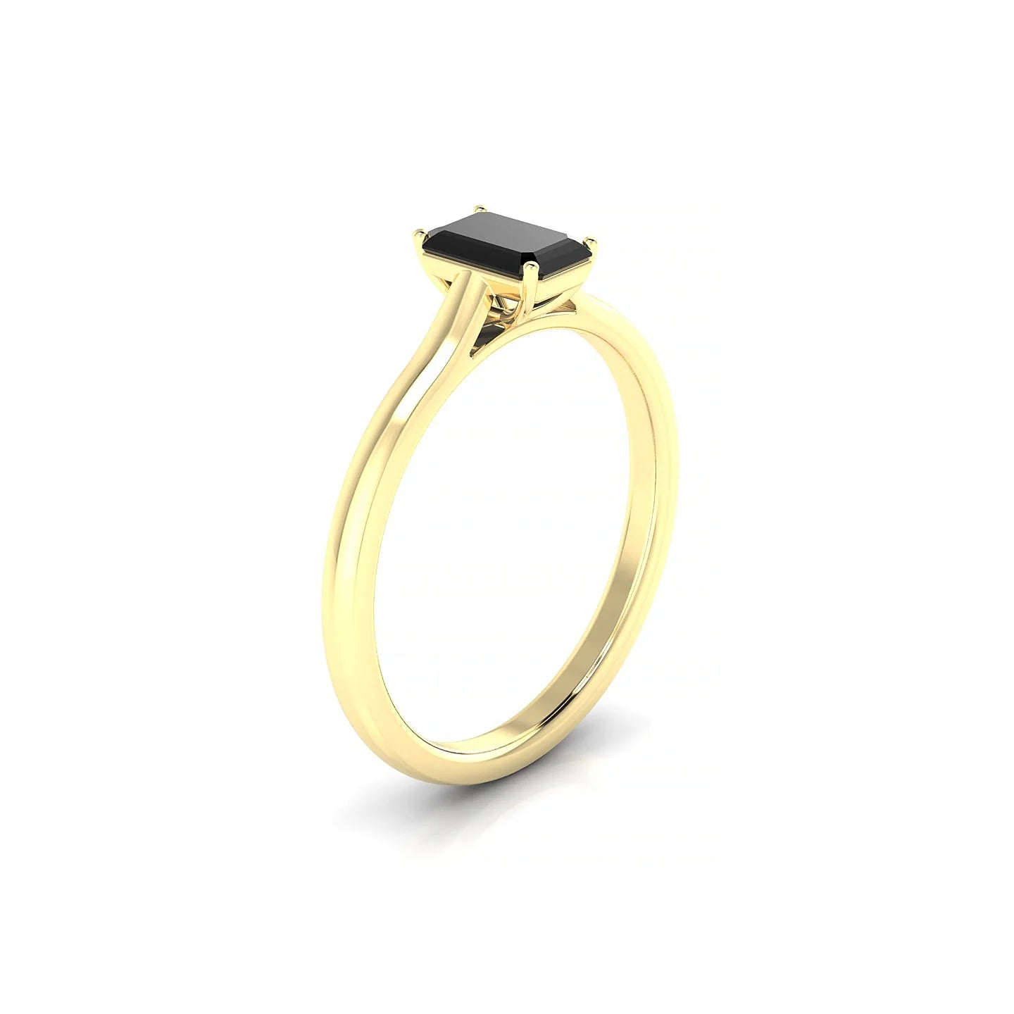 Cathedral | 18k Yellow Gold 6 x 4 mm Emerald Black Diamond Ring