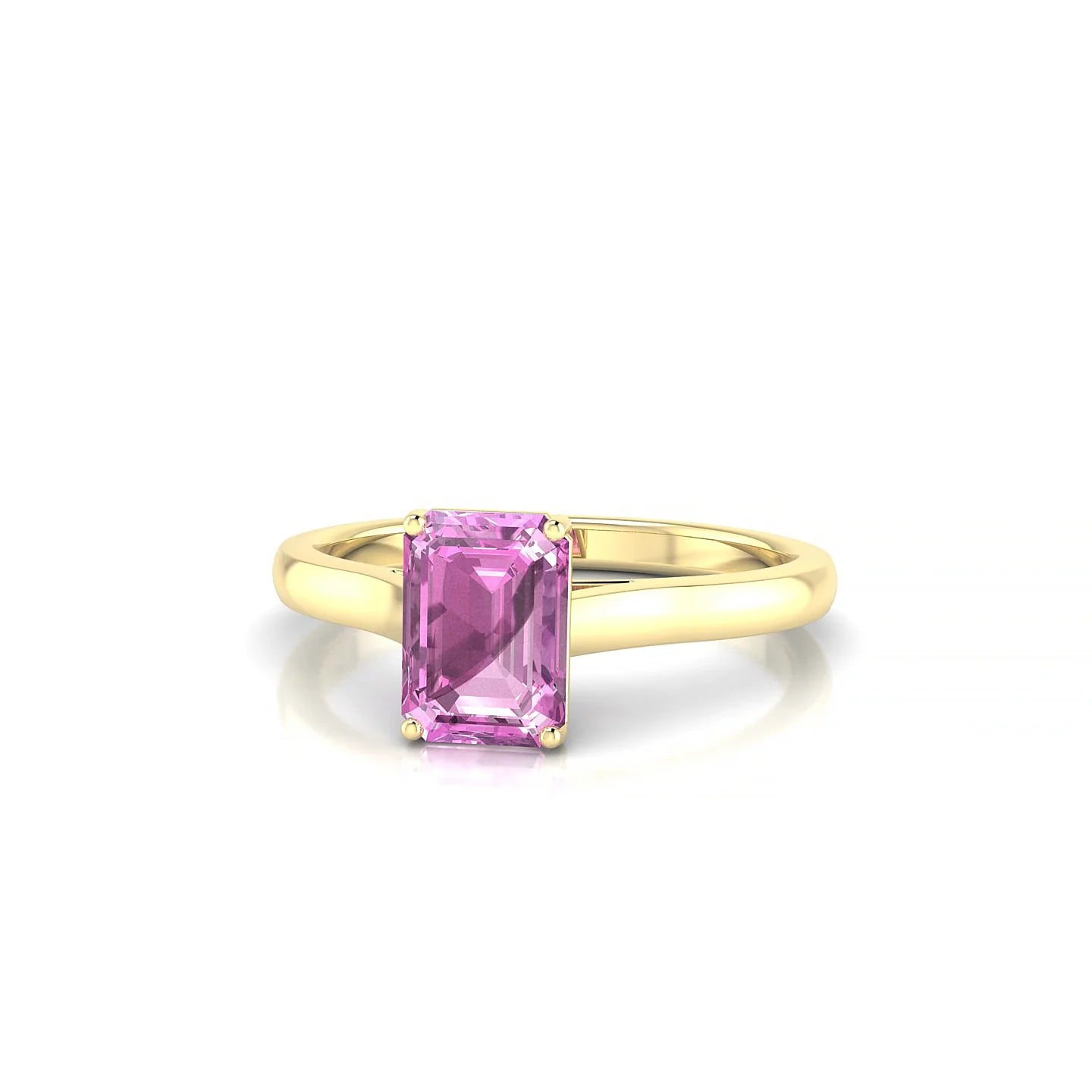 Cathedral | 18k Yellow Gold 7 x 5 mm Emerald Pink Sapphire Ring