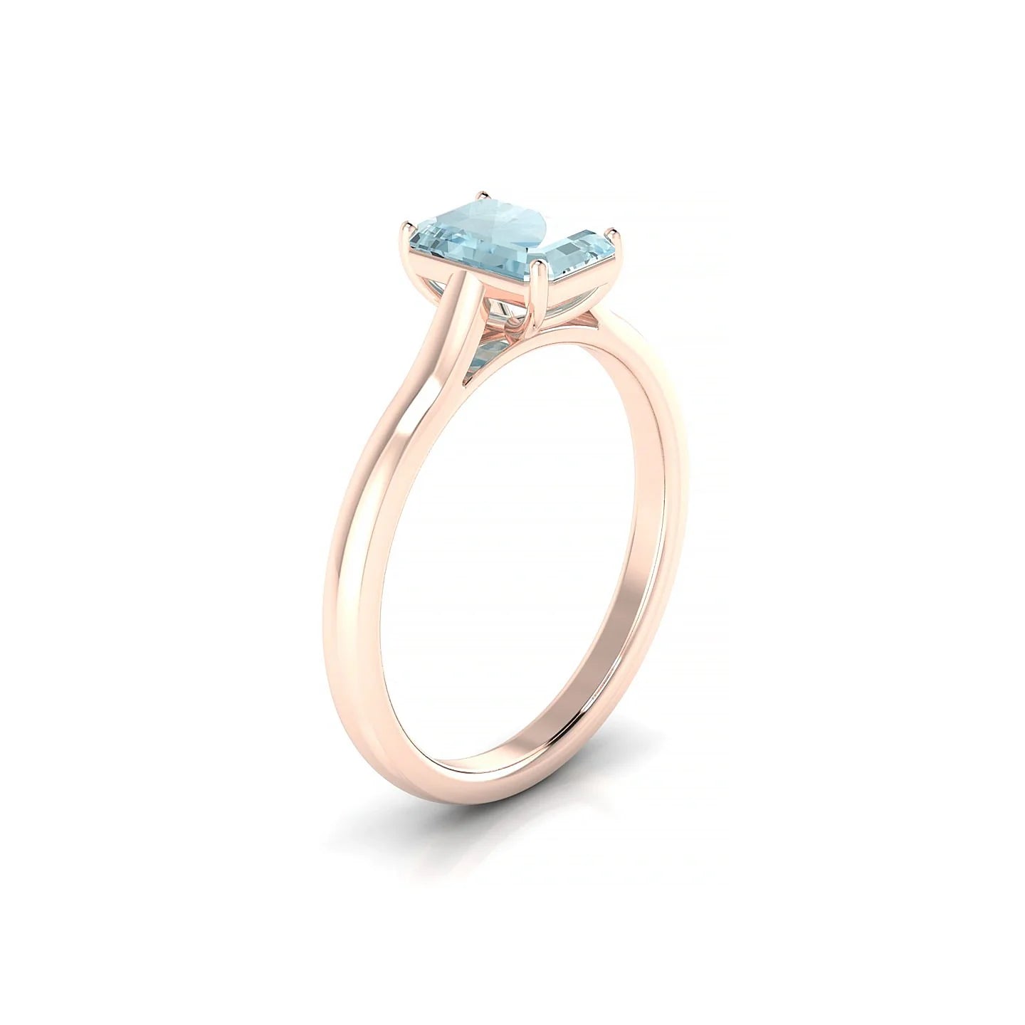 Cathedral | 18k Rose Gold 7 x 5 mm Emerald Aquamarine Ring