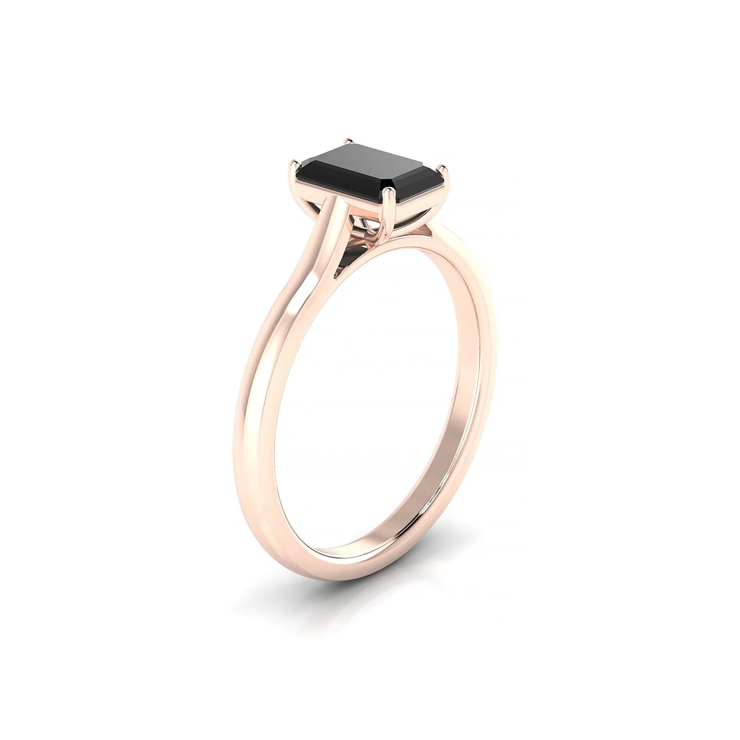 Cathedral | 18k Rose Gold 7 x 5 mm Emerald Black Diamond Ring
