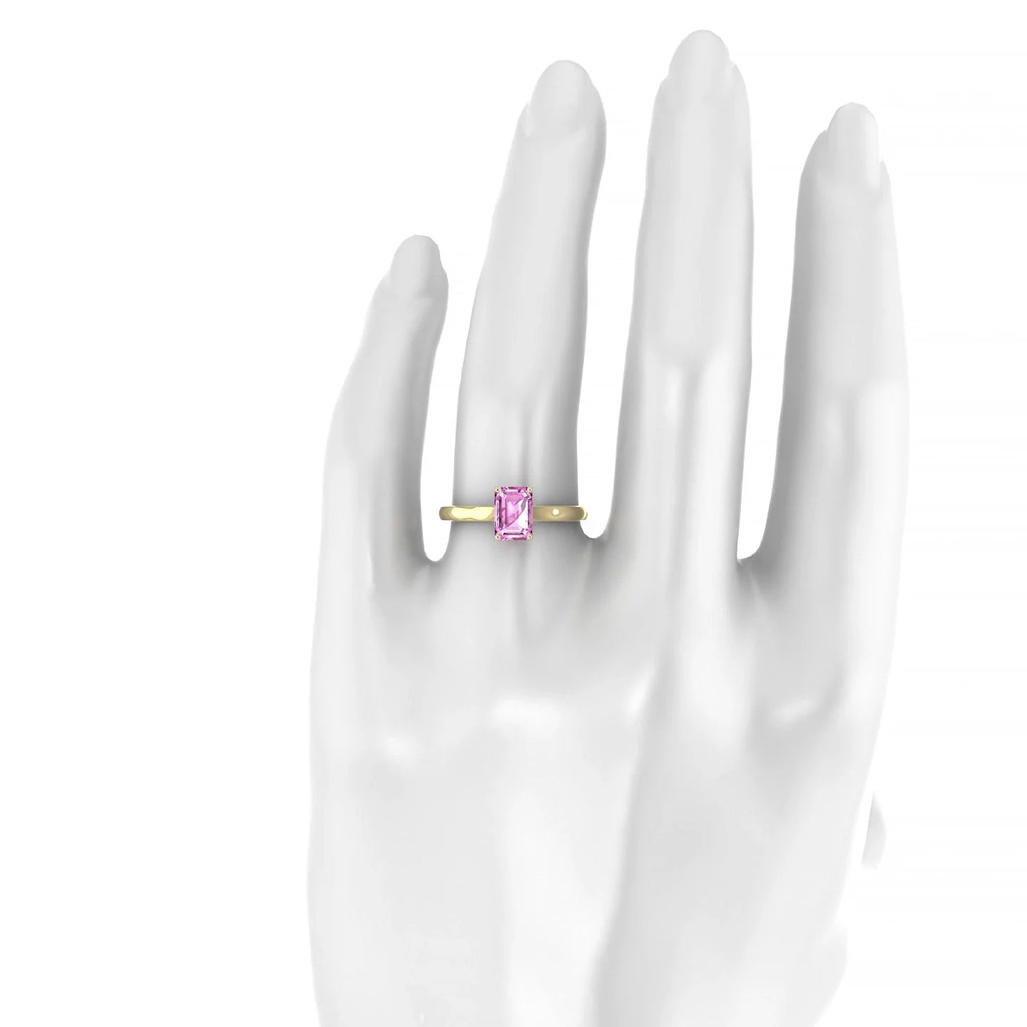 Cathedral | 18k Yellow Gold 7 x 5 mm Emerald Pink Sapphire Ring