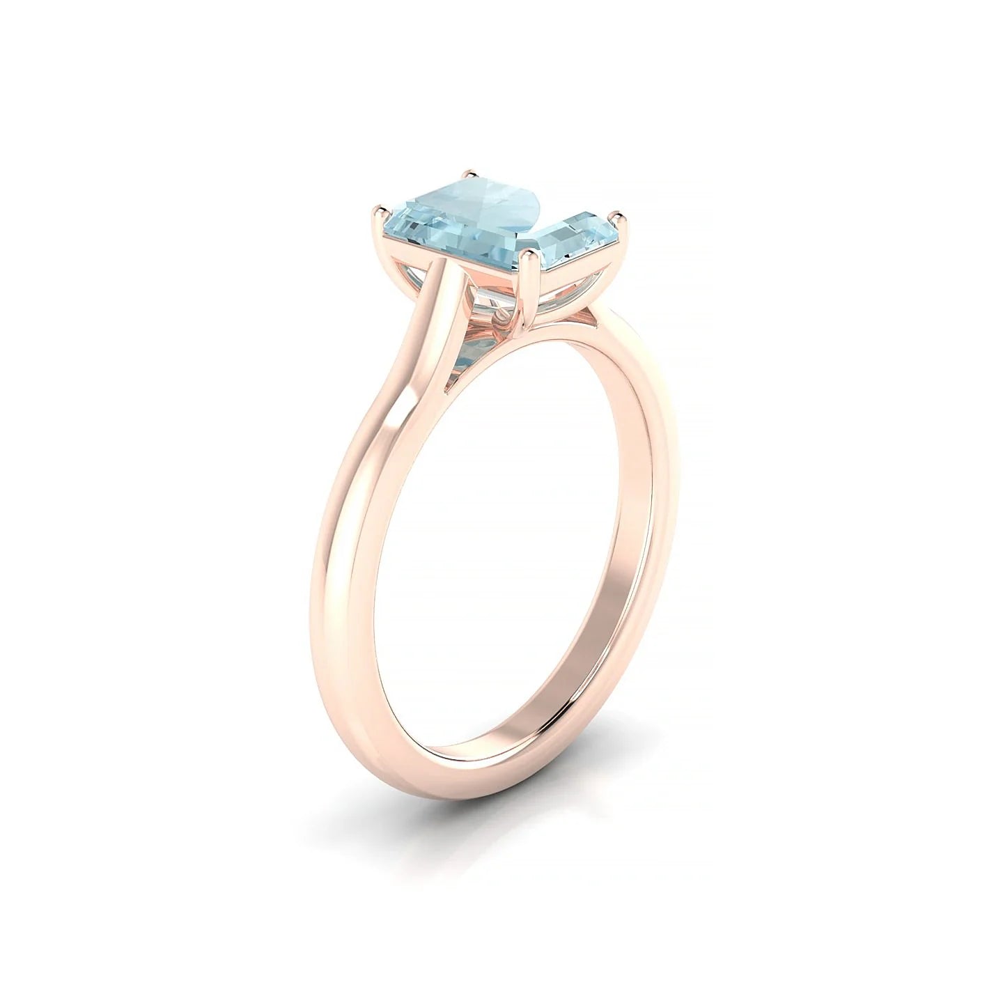 Cathedral | 18k Rose Gold 8 x 6 mm Emerald Aquamarine Ring