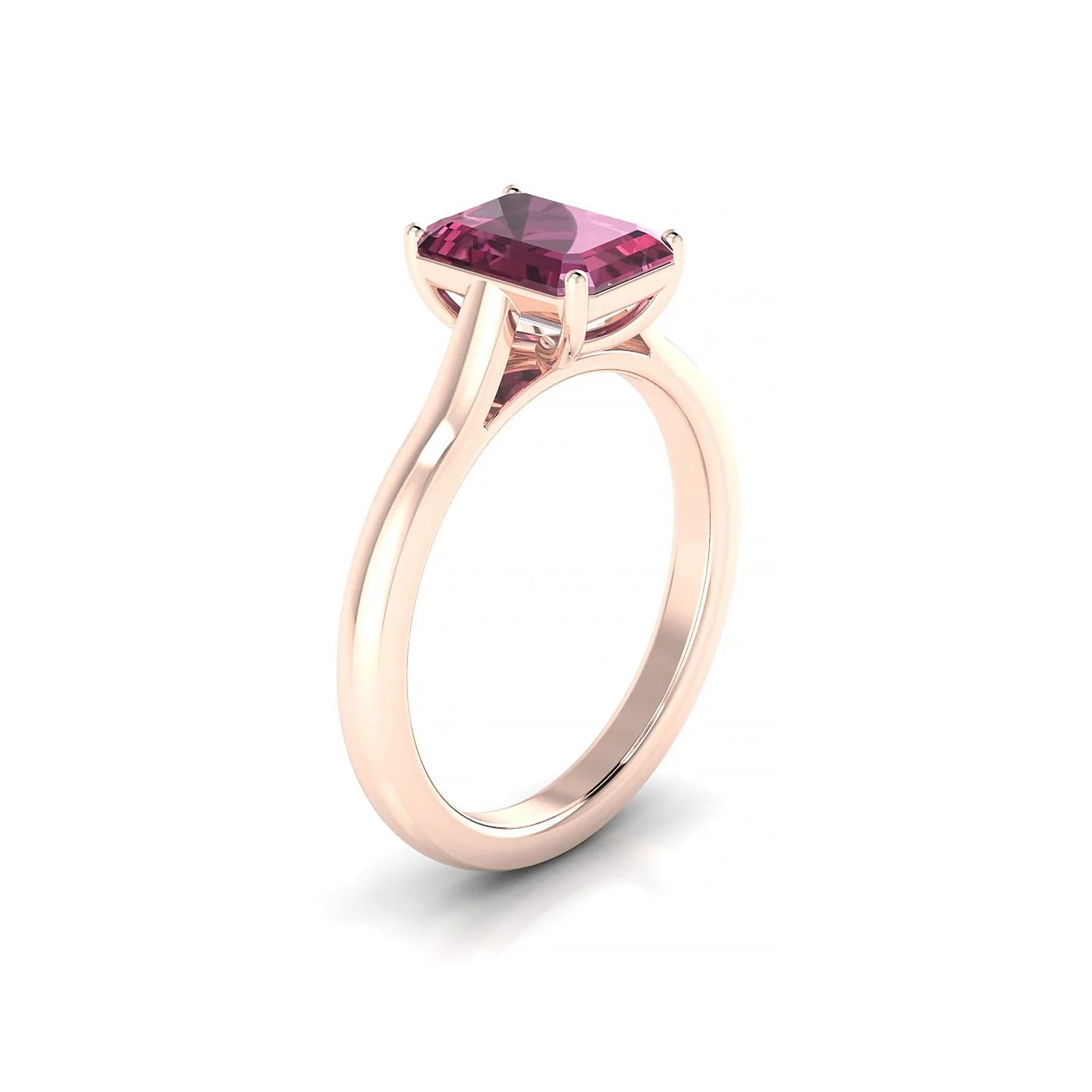 Cathedral | 18k Rose Gold 8 x 6 mm Emerald Rhodolite Ring
