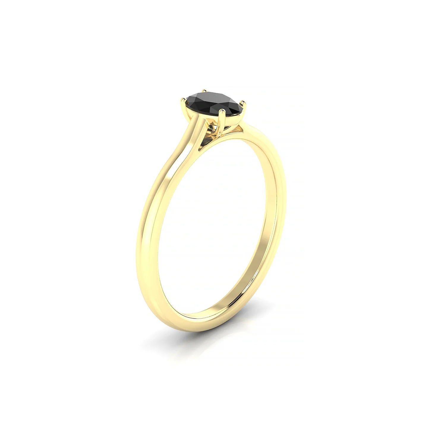 Cathedral | 18k Yellow Gold 6 x 4 mm Oval Black Diamond Ring