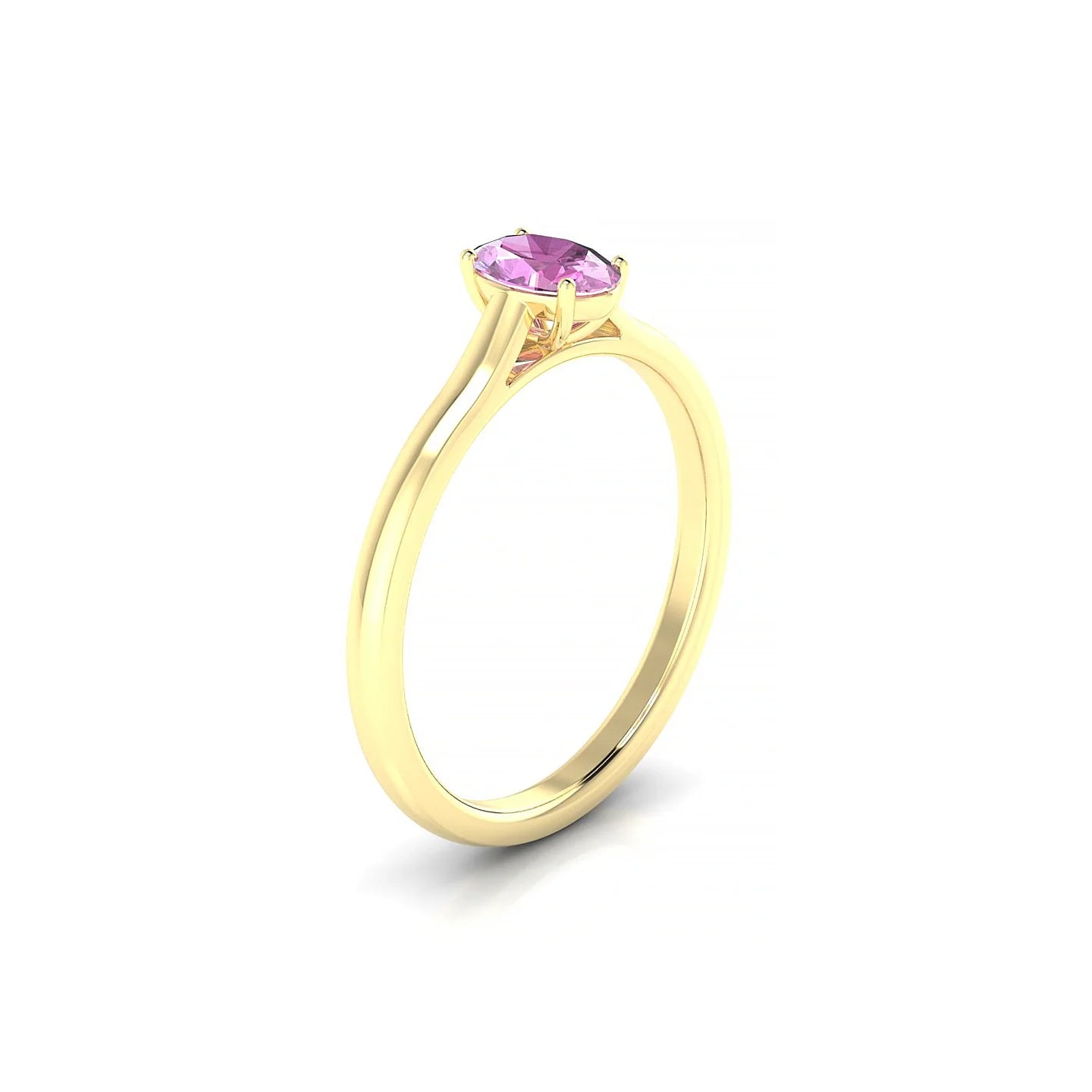 Cathedral | 18k Yellow Gold 6 x 4 mm Oval Pink Sapphire Ring