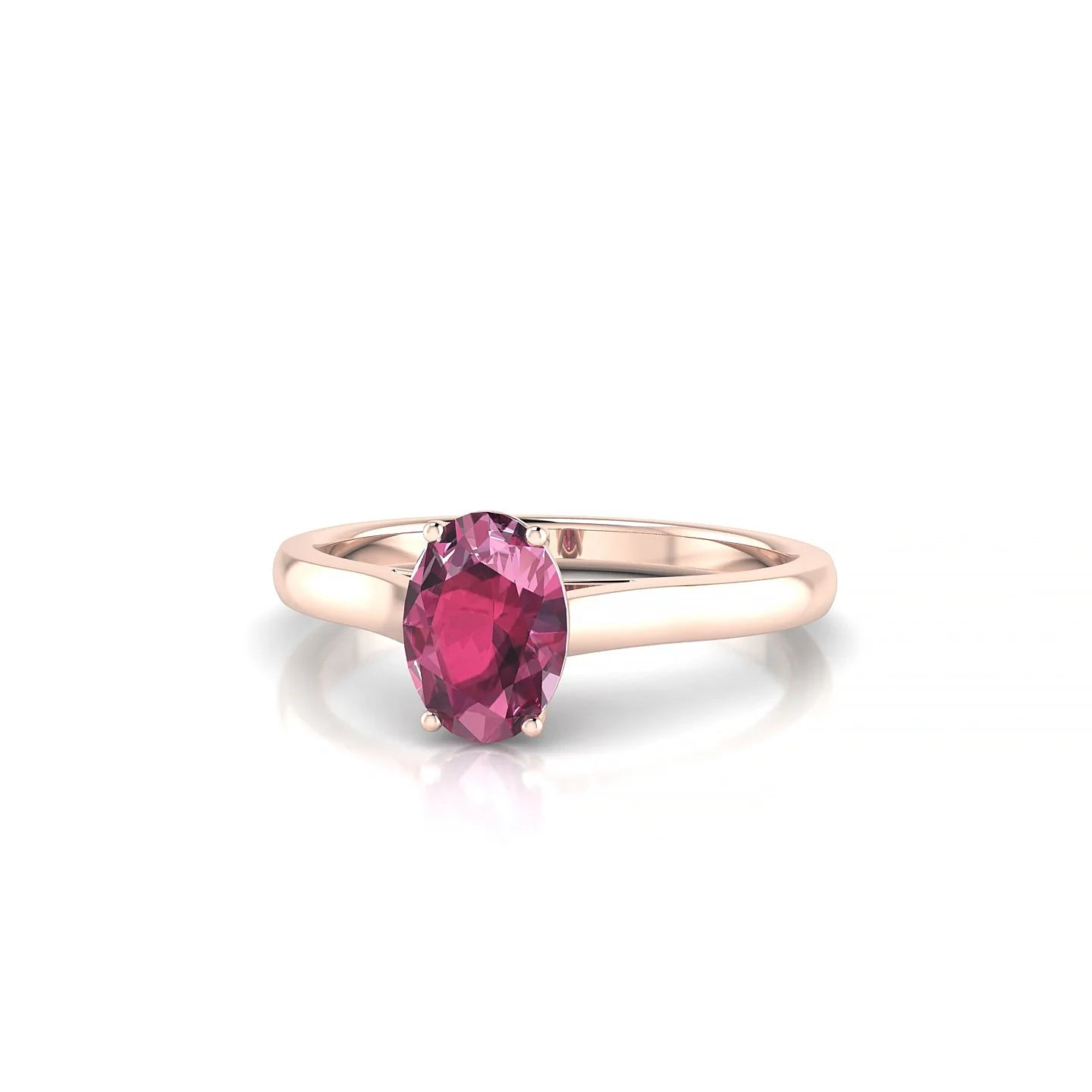 Cathedral | 18k Rose Gold 7 x 5 mm Oval Rhodolite Ring
