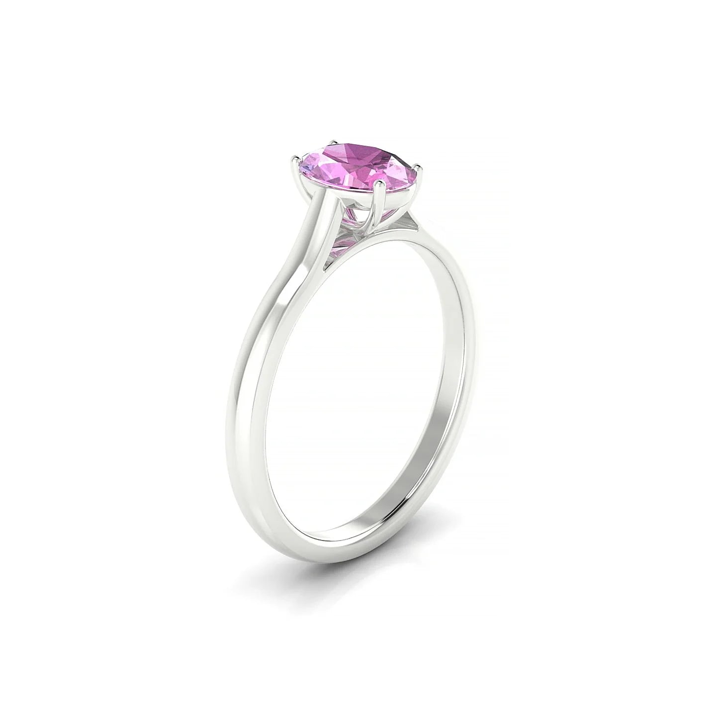 Cathedral | 18k White Gold 7 x 5 mm Oval Pink Sapphire Ring