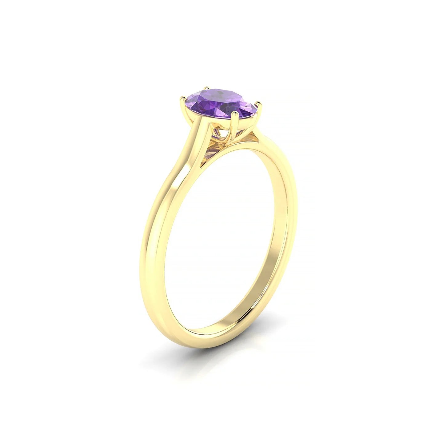 Cathedral | 18k Yellow Gold 7 x 5 mm Oval Amethyst Ring