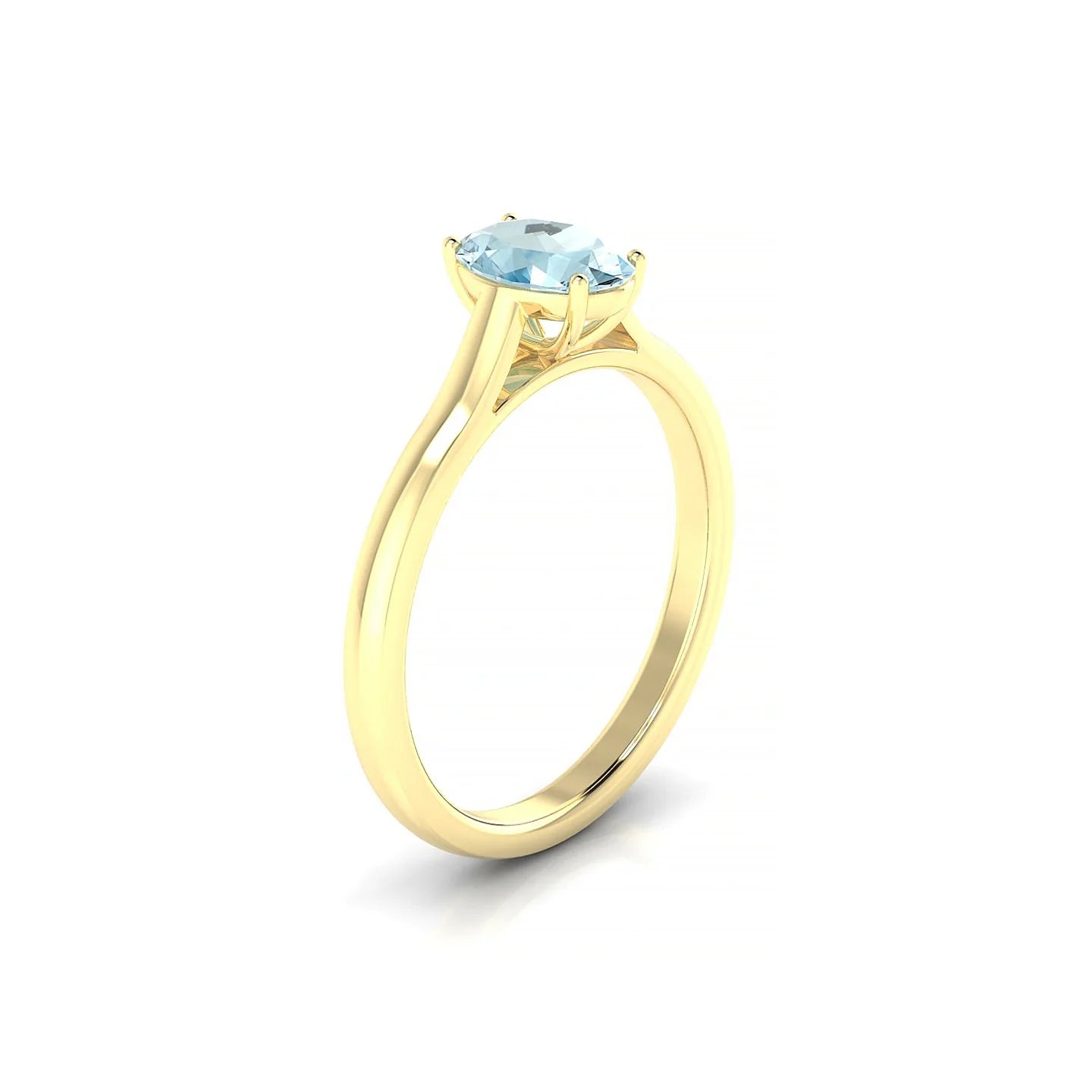 Cathedral | 18k Yellow Gold 7 x 5 mm Oval Aquamarine Ring