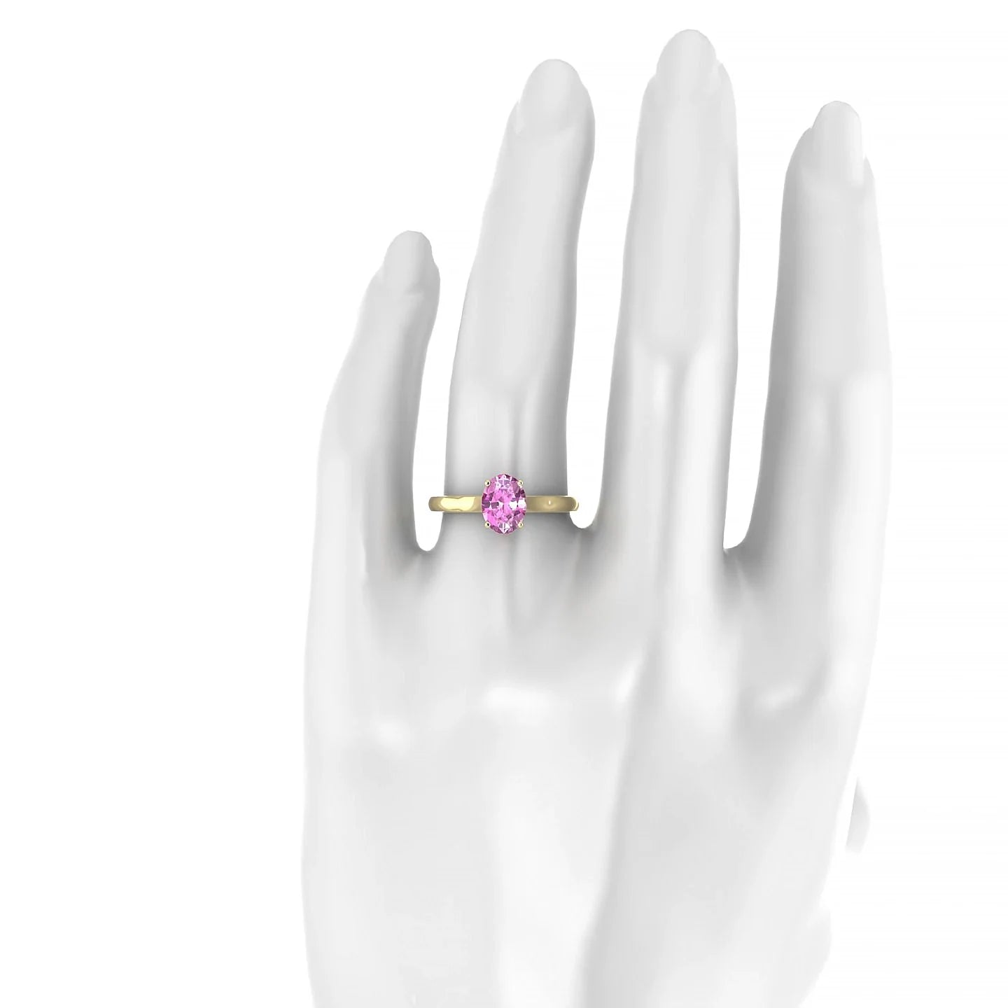 Cathedral | 18k Yellow Gold 8 x 6 mm Oval Pink Sapphire Ring