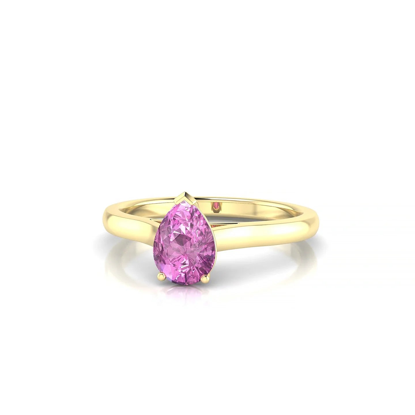 Cathedral | 18k Yellow Gold 7 x 5 mm Pear Pink Sapphire Ring