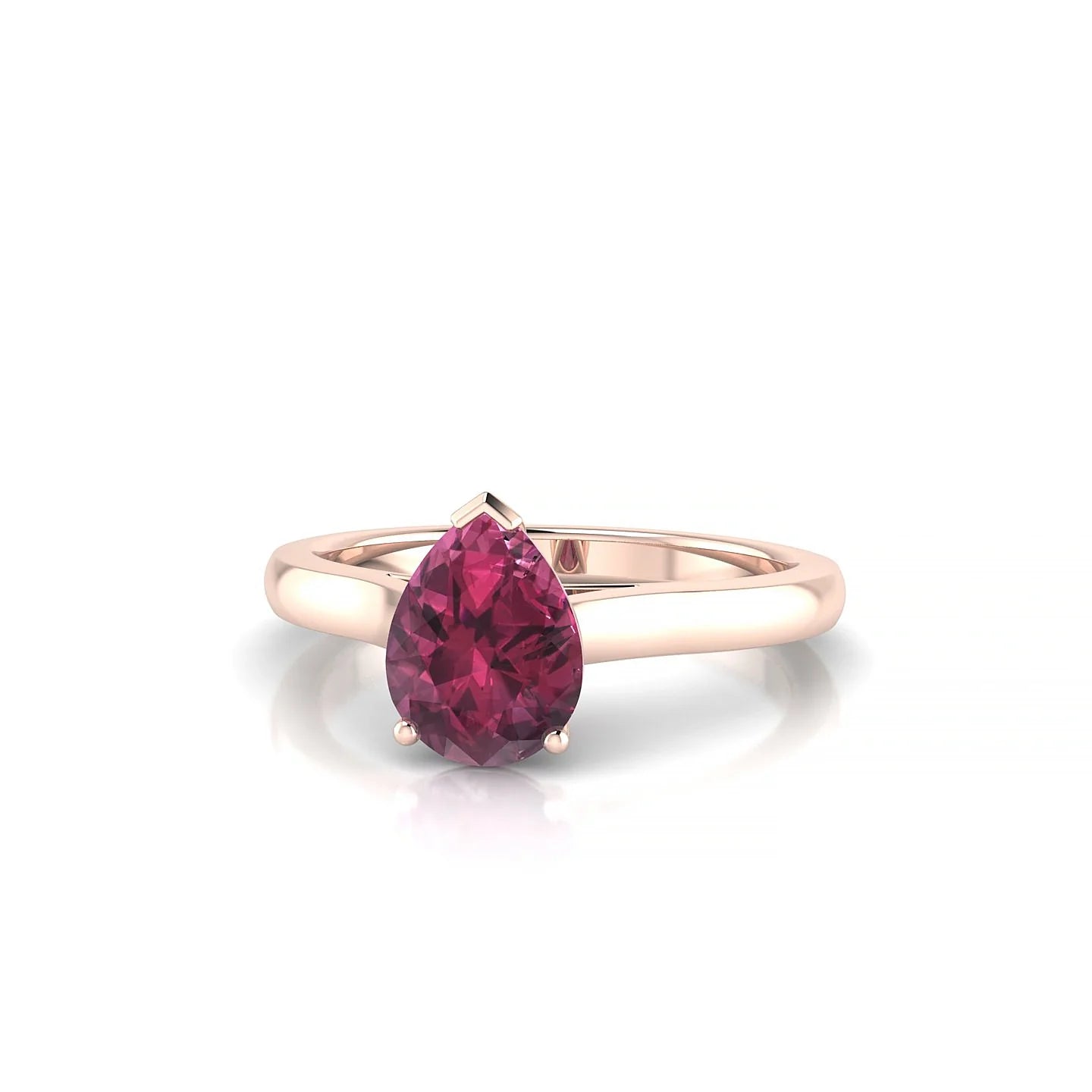 Cathedral | 18k Rose Gold 8 x 6 mm Pear Rhodolite Ring