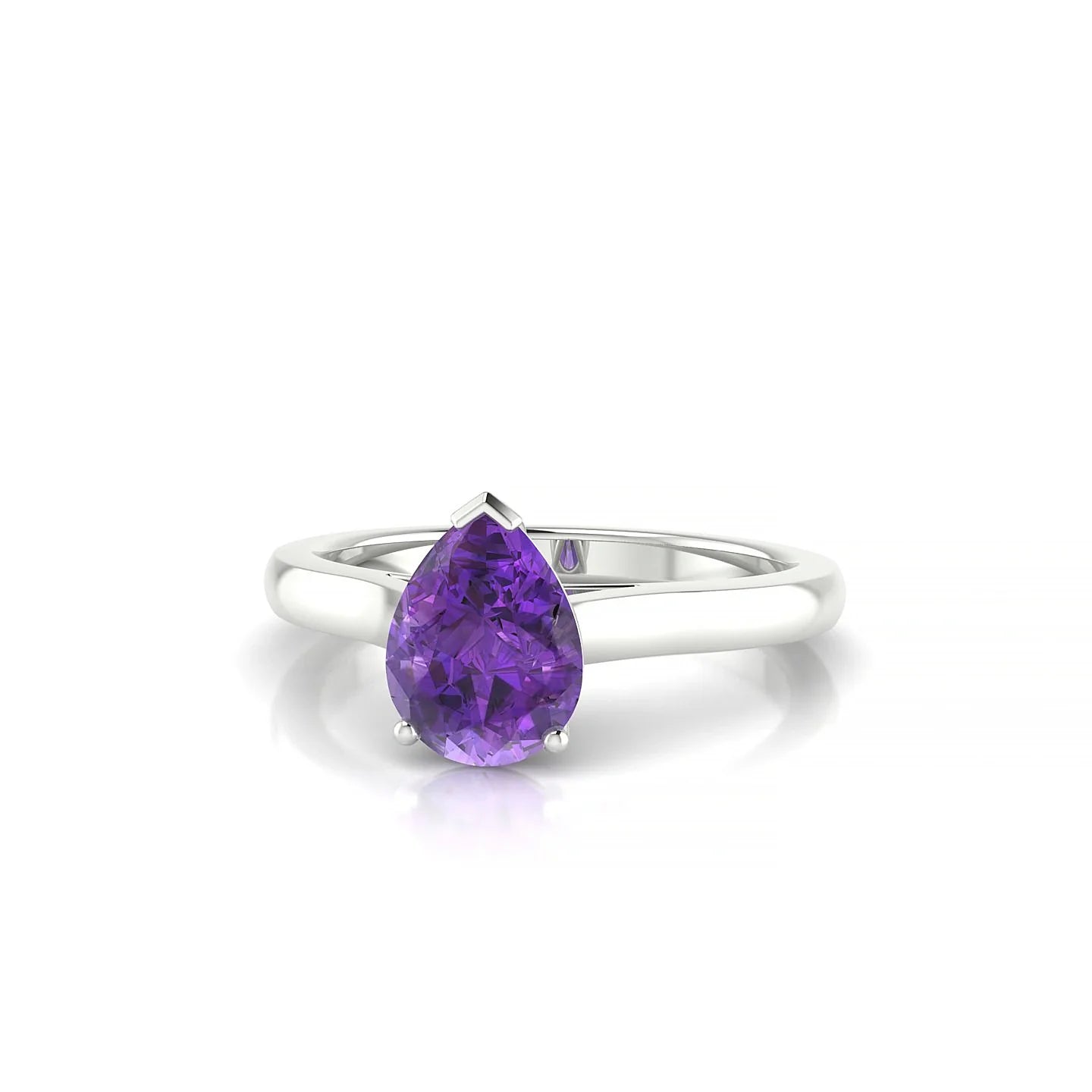 Cathedral | 18k White Gold 8 x 6 mm Pear Amethyst Ring