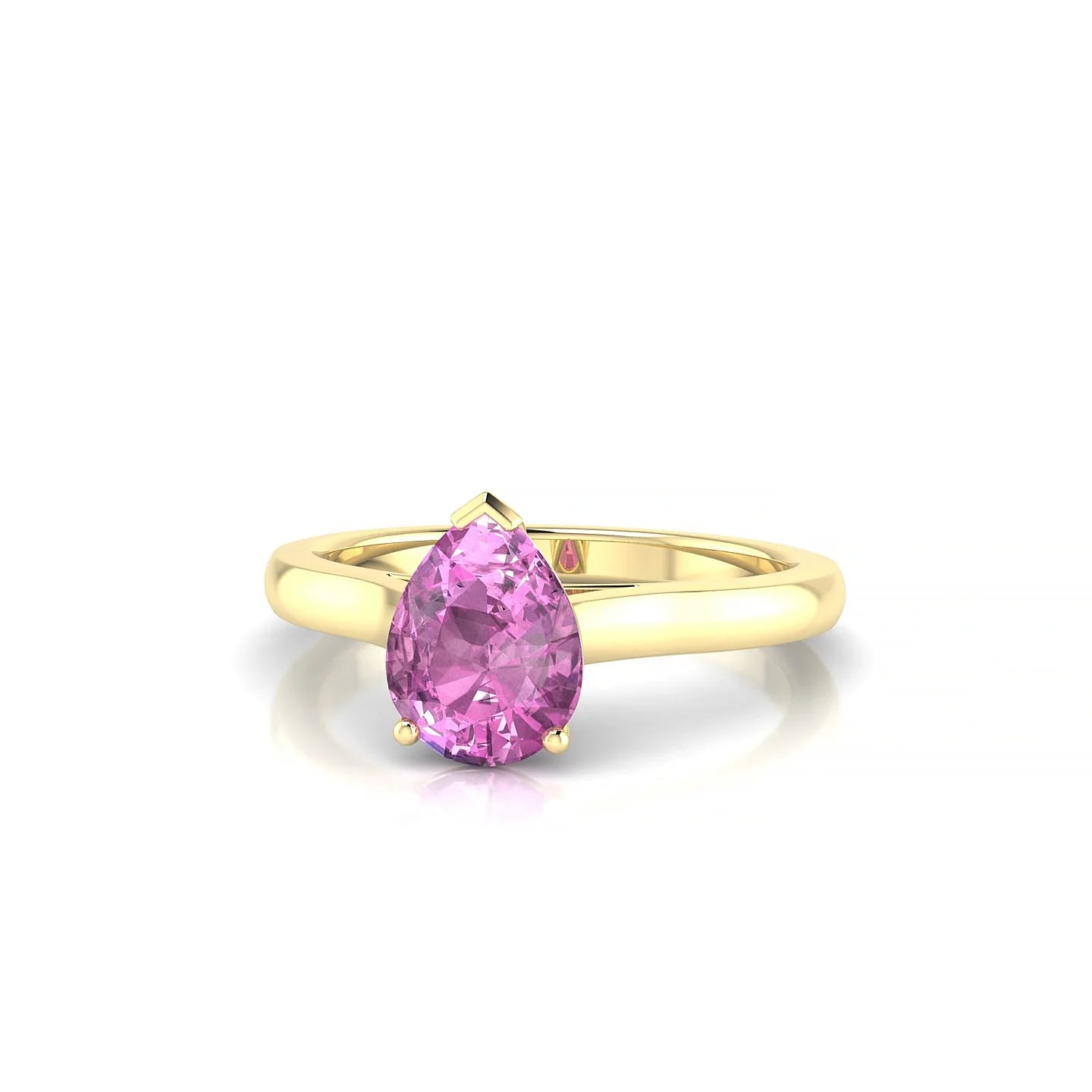 Cathedral | 18k Yellow Gold 8 x 6 mm Pear Pink Sapphire Ring