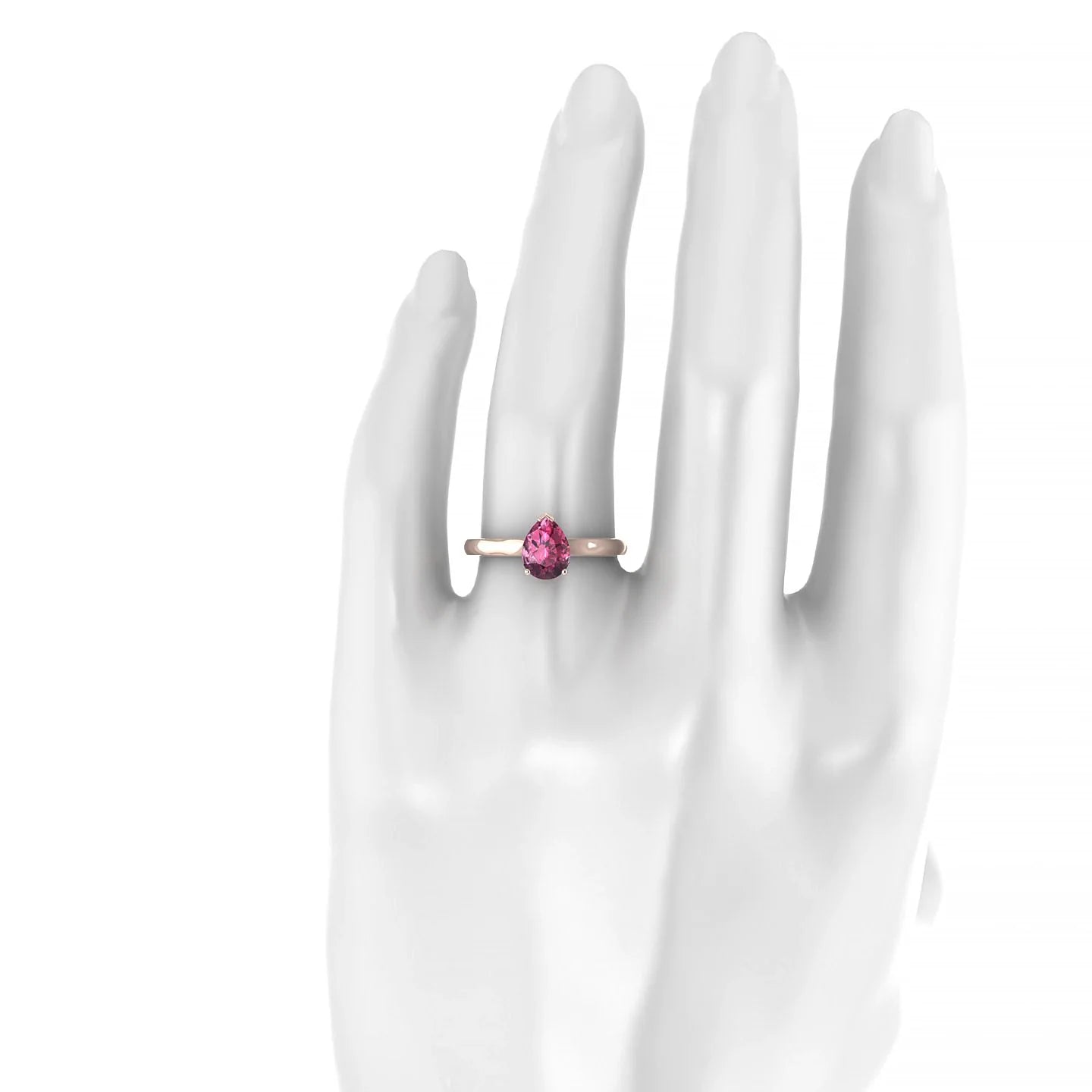 Cathedral | 18k Rose Gold 8 x 6 mm Pear Rhodolite Ring