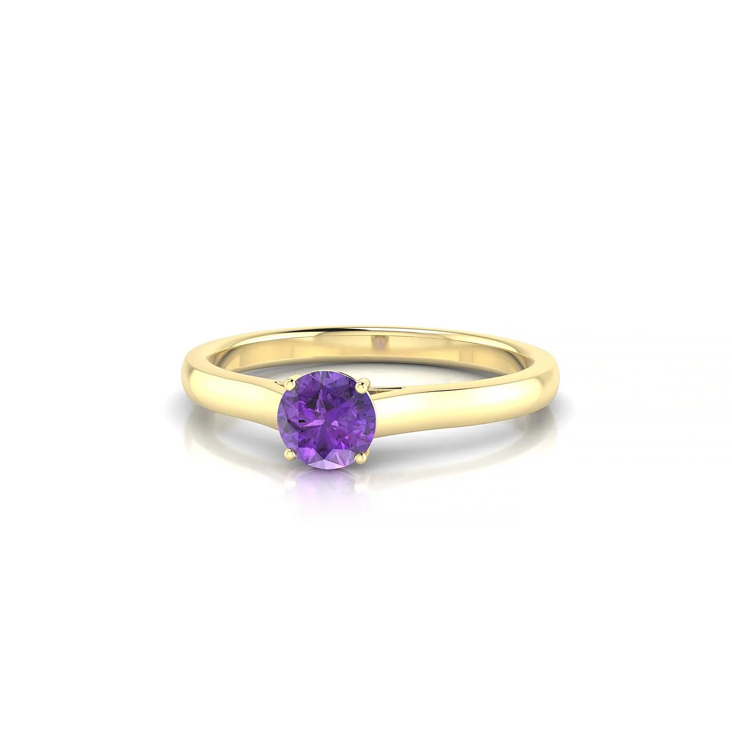 Cathedral | 18k Yellow Gold 4.5 mm Round Amethyst Ring