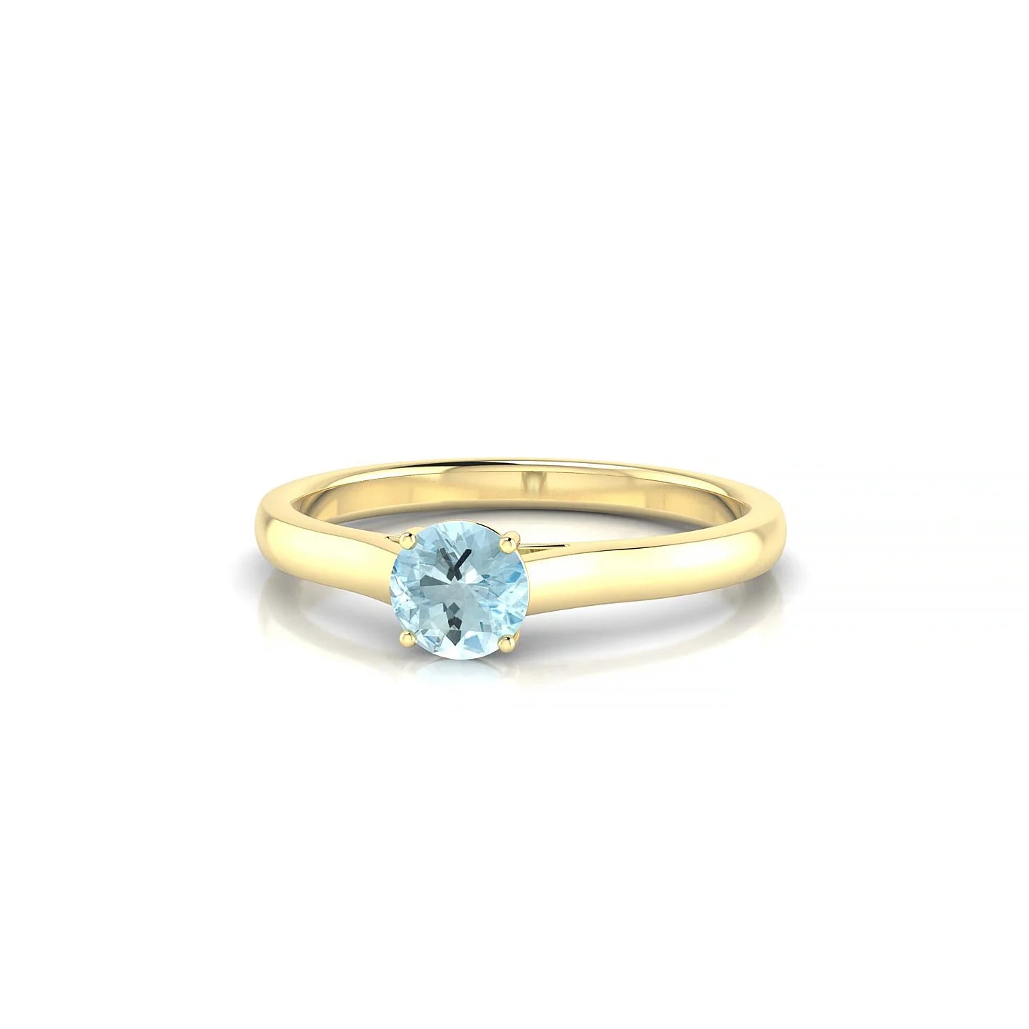 Cathedral | 18k Yellow Gold 4.5 mm Round Aquamarine Ring