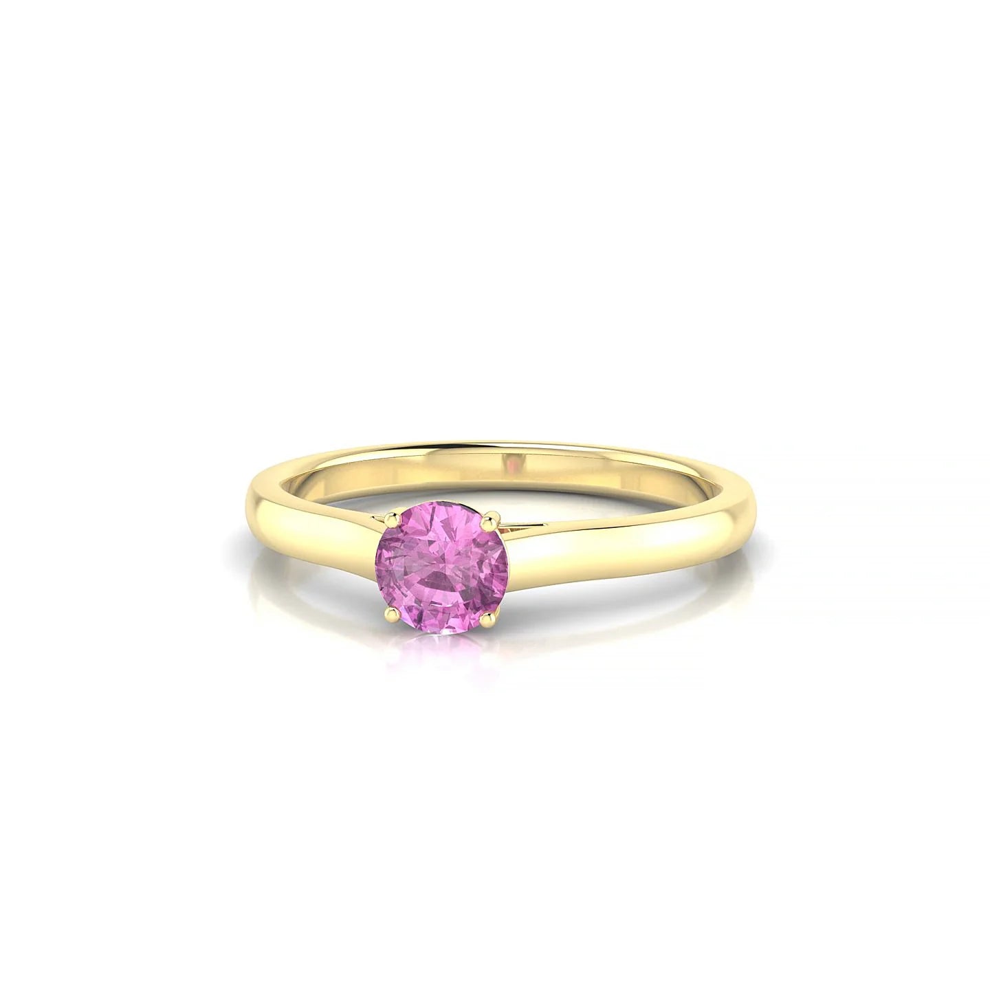 Cathedral | 18k Yellow Gold 4.5 mm Round Pink Sapphire Ring