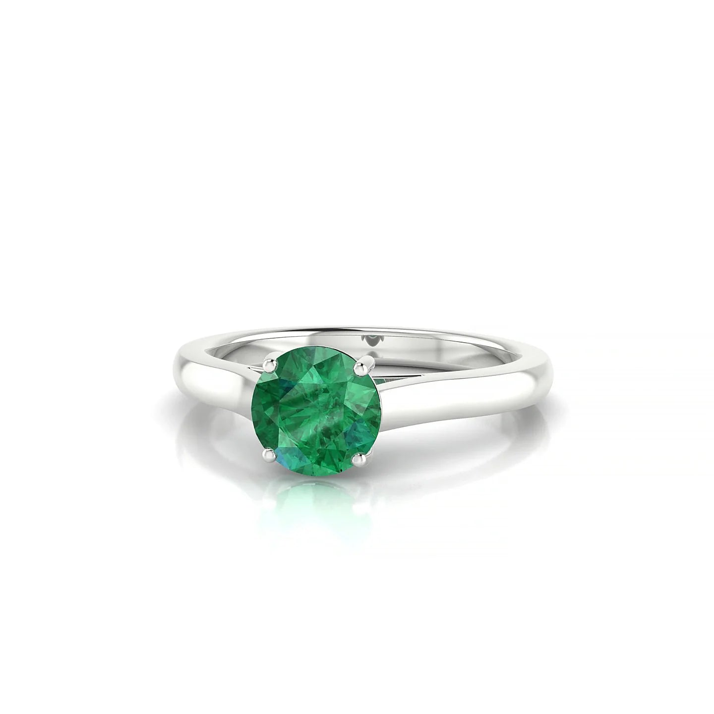 Cathedral | 18k White Gold 6 mm Round Emerald Ring