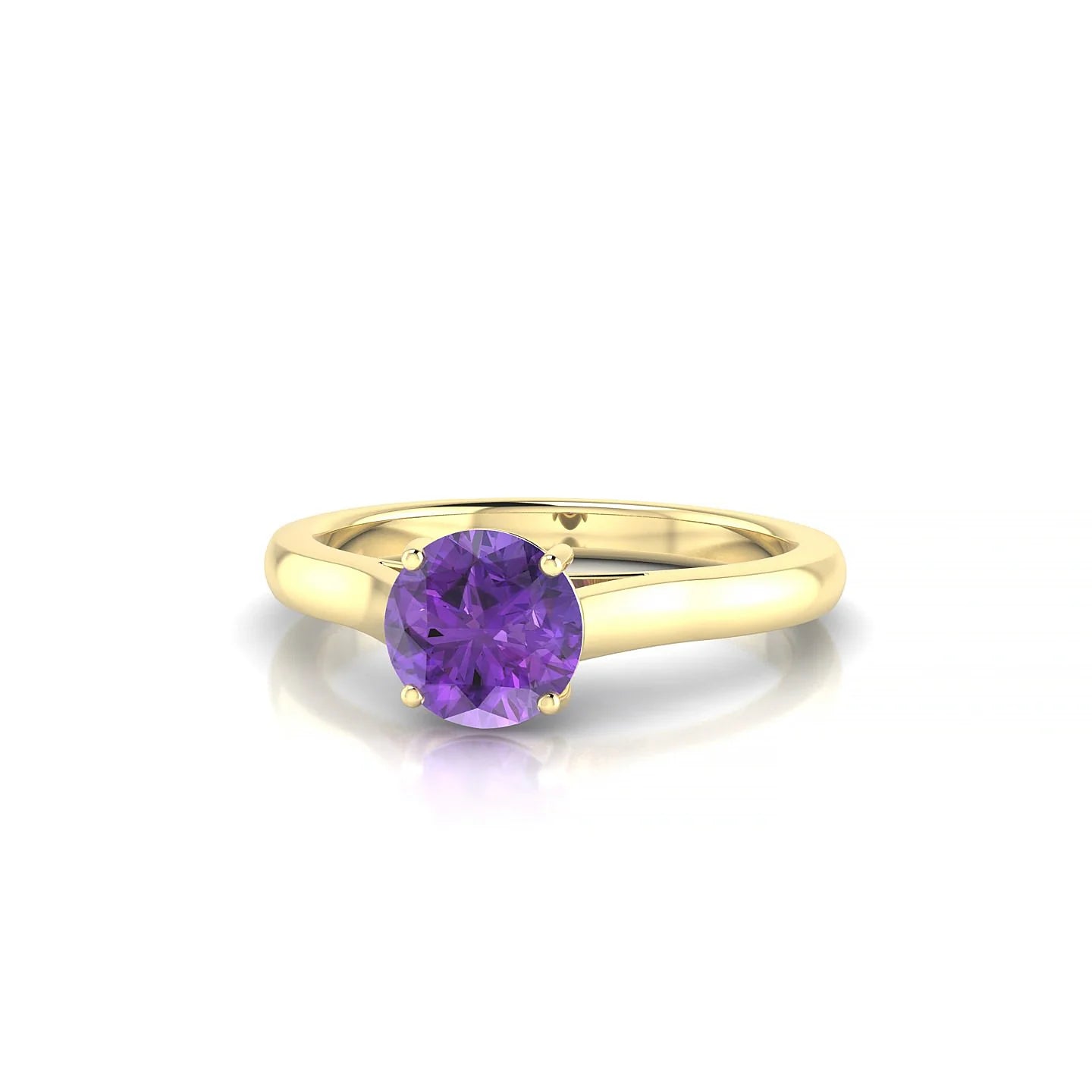 Cathedral | 18k Yellow Gold 6 mm Round Amethyst Ring