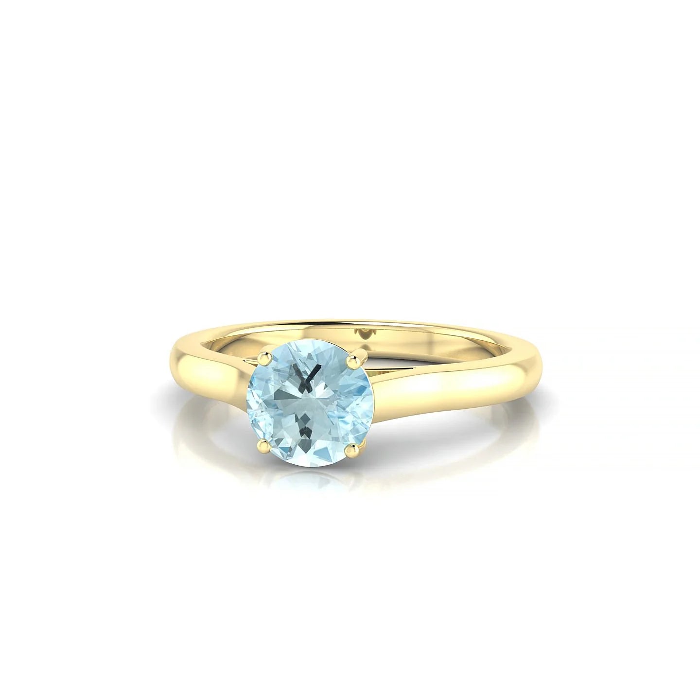 Cathedral | 18k Yellow Gold 6 mm Round Aquamarine Ring