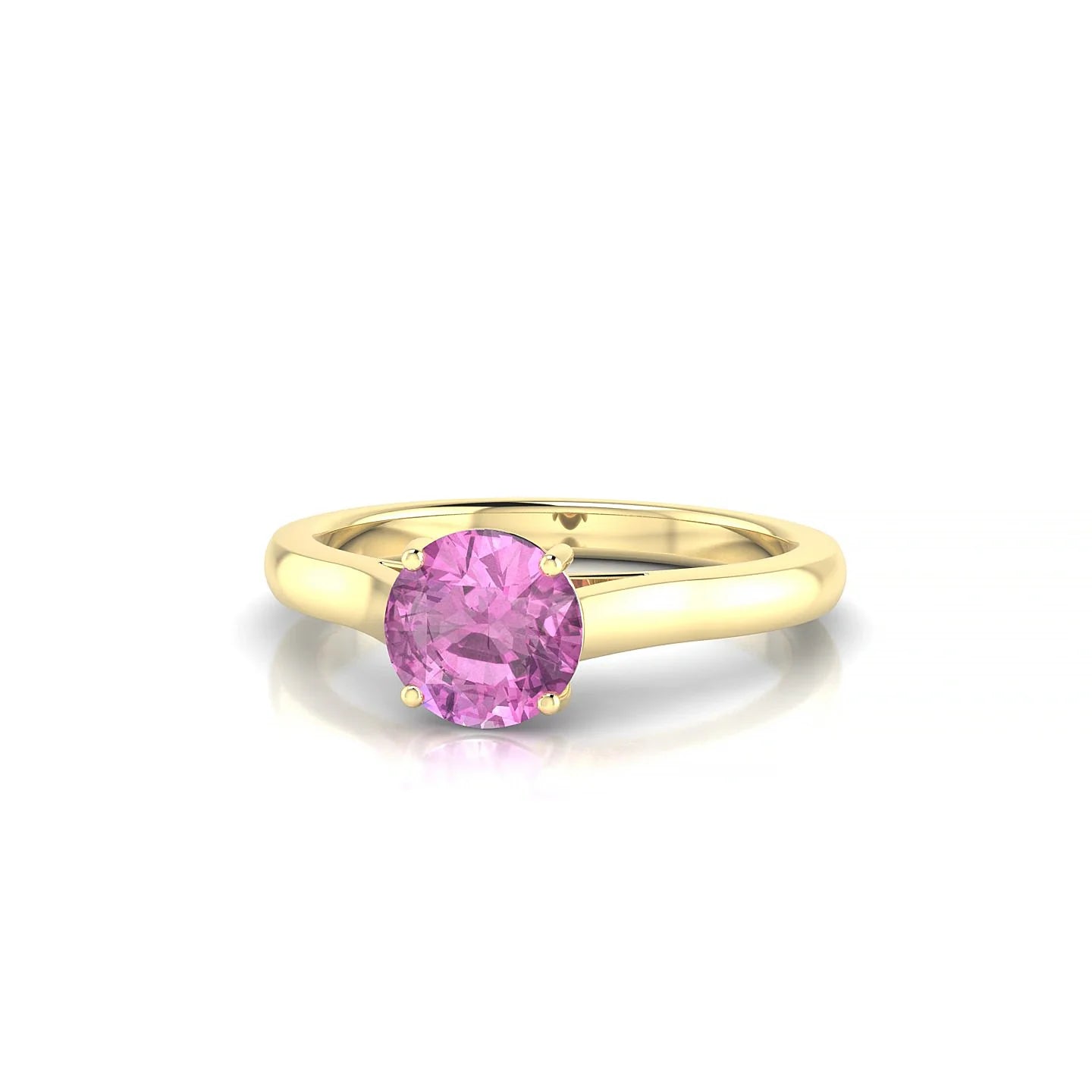 Cathedral | 18k Yellow Gold 6 mm Round Pink Sapphire Ring