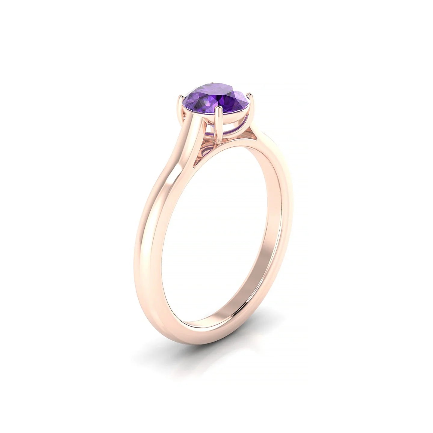 Cathedral | 18k Rose Gold 6 mm Round Amethyst Ring