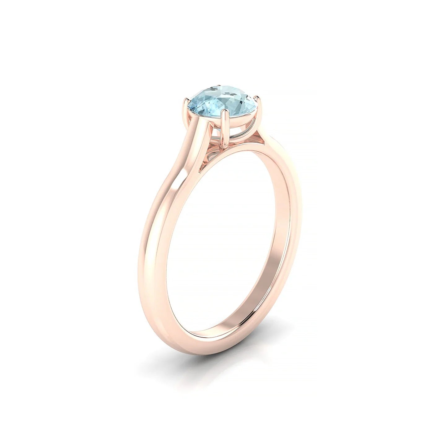 Cathedral | 18k Rose Gold 6 mm Round Aquamarine Ring