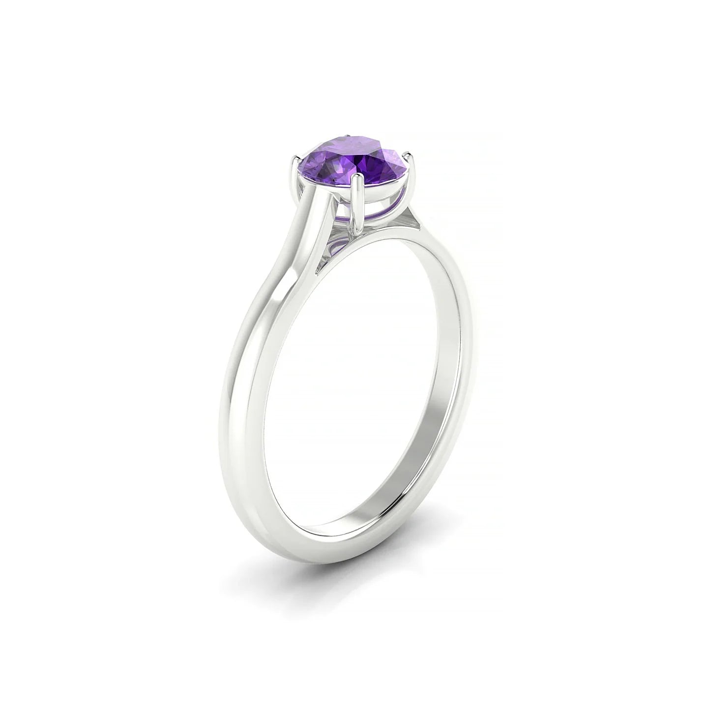Cathedral | 18k White Gold 6 mm Round Amethyst Ring