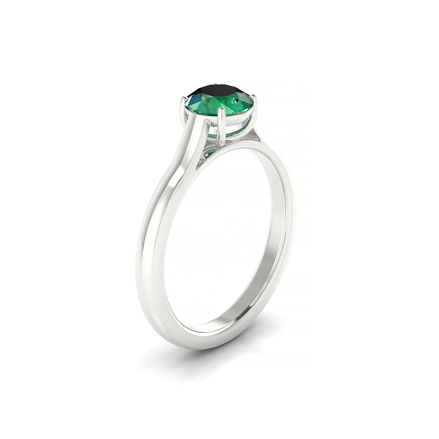 Cathedral | 18k White Gold 6 mm Round Emerald Ring