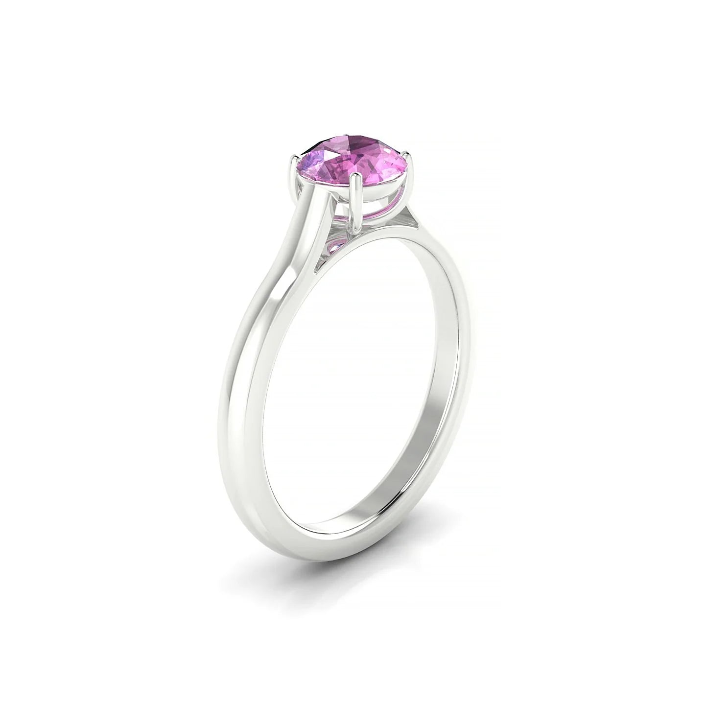 Cathedral | 18k White Gold 6 mm Round Pink Sapphire Ring