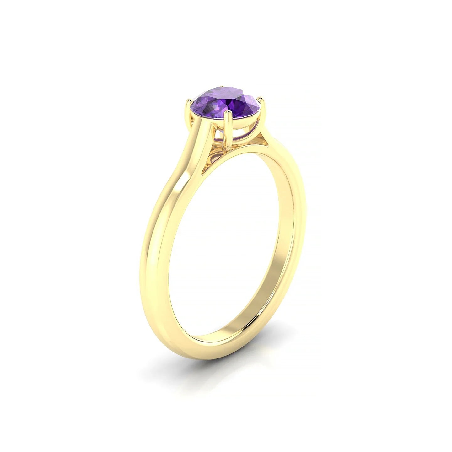 Cathedral | 18k Yellow Gold 6 mm Round Amethyst Ring