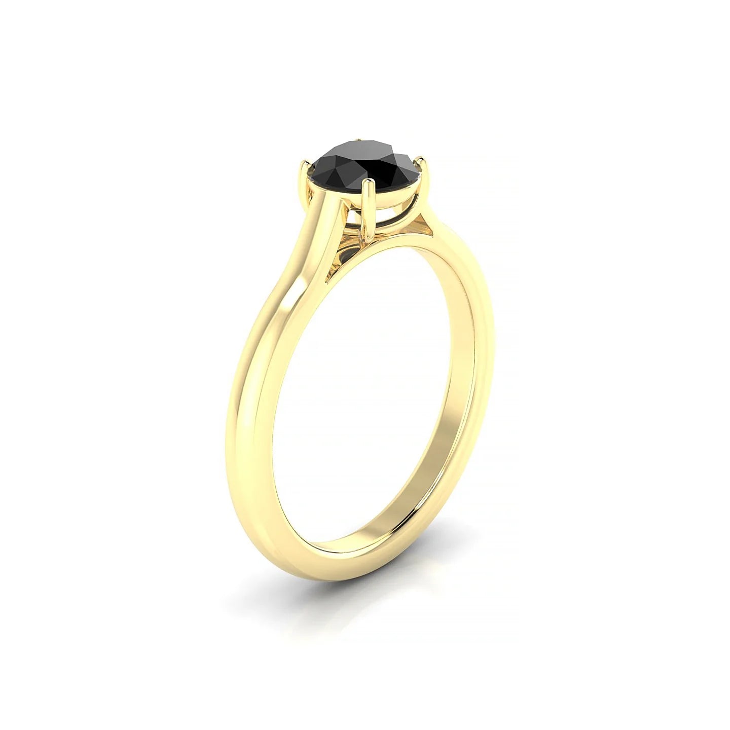 Cathedral | 18k Yellow Gold 6 mm Round Black Diamond Ring