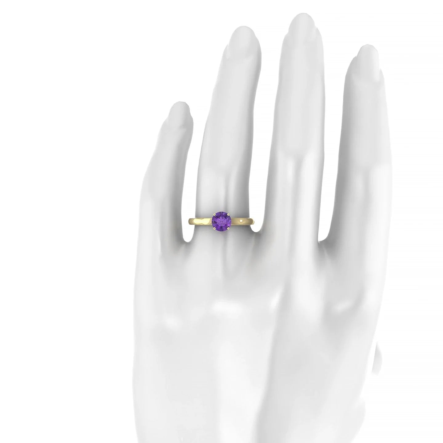 Cathedral | 18k Yellow Gold 6 mm Round Amethyst Ring