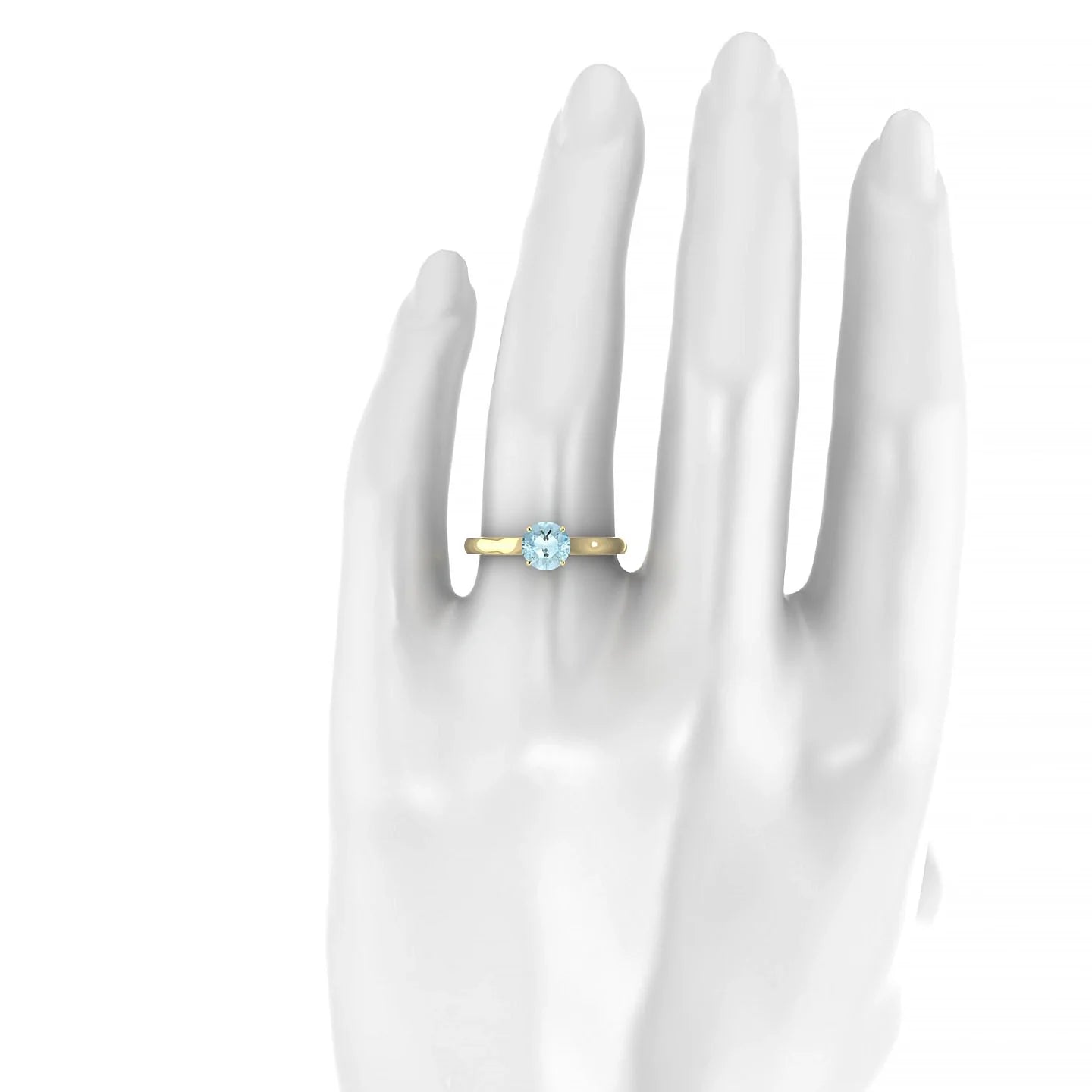 Cathedral | 18k Yellow Gold 6 mm Round Aquamarine Ring