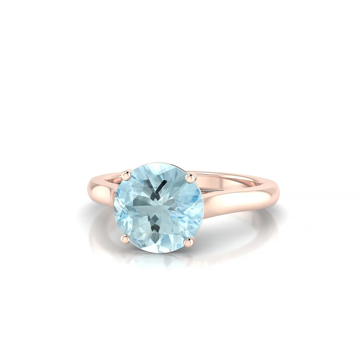 Cathedral | 18k Rose Gold 8 mm Round Aquamarine Ring