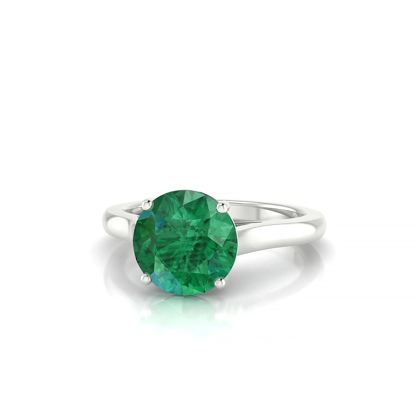 Cathedral | 18k White Gold 8 mm Round Emerald Ring