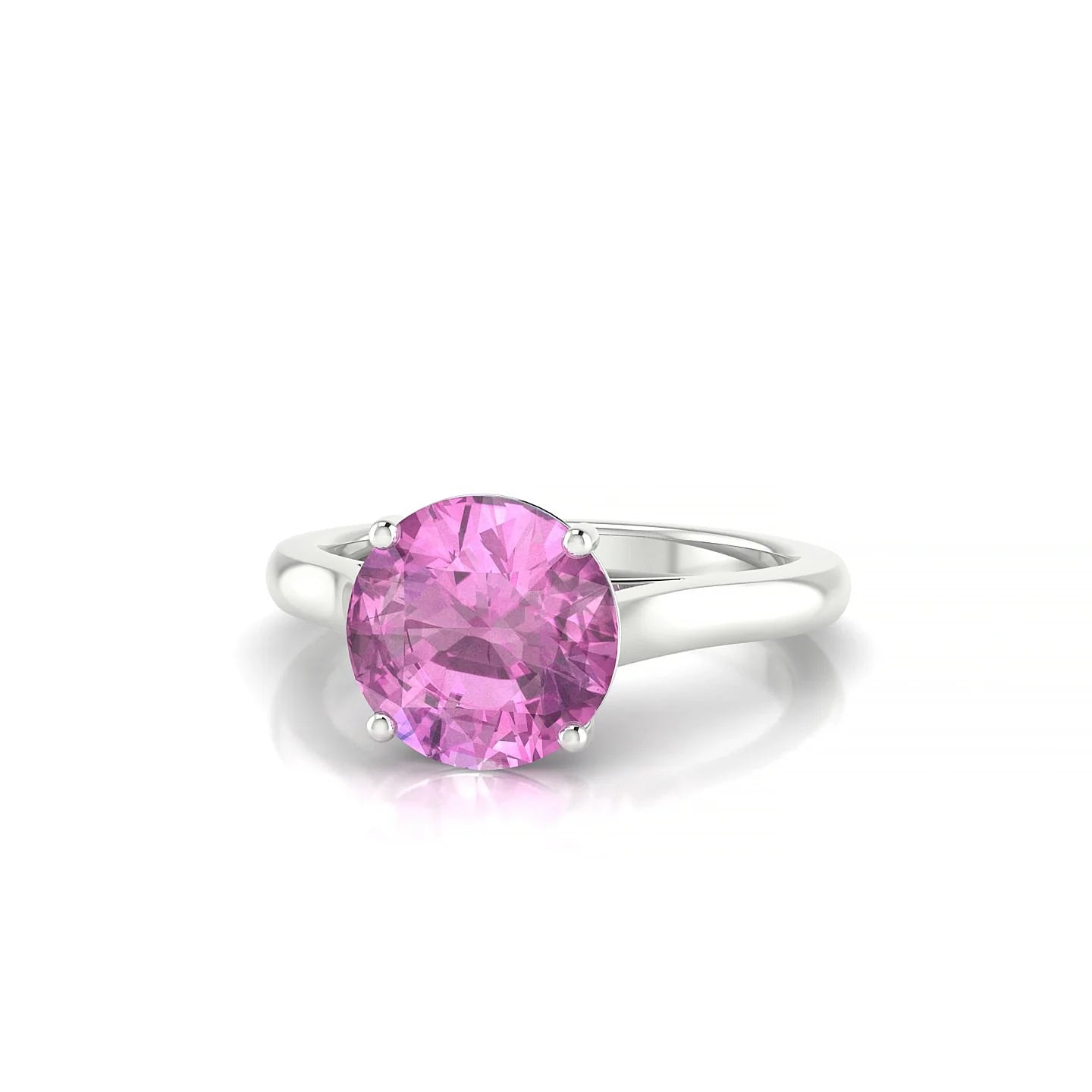 Cathedral | 18k White Gold 8 mm Round Pink Sapphire Ring