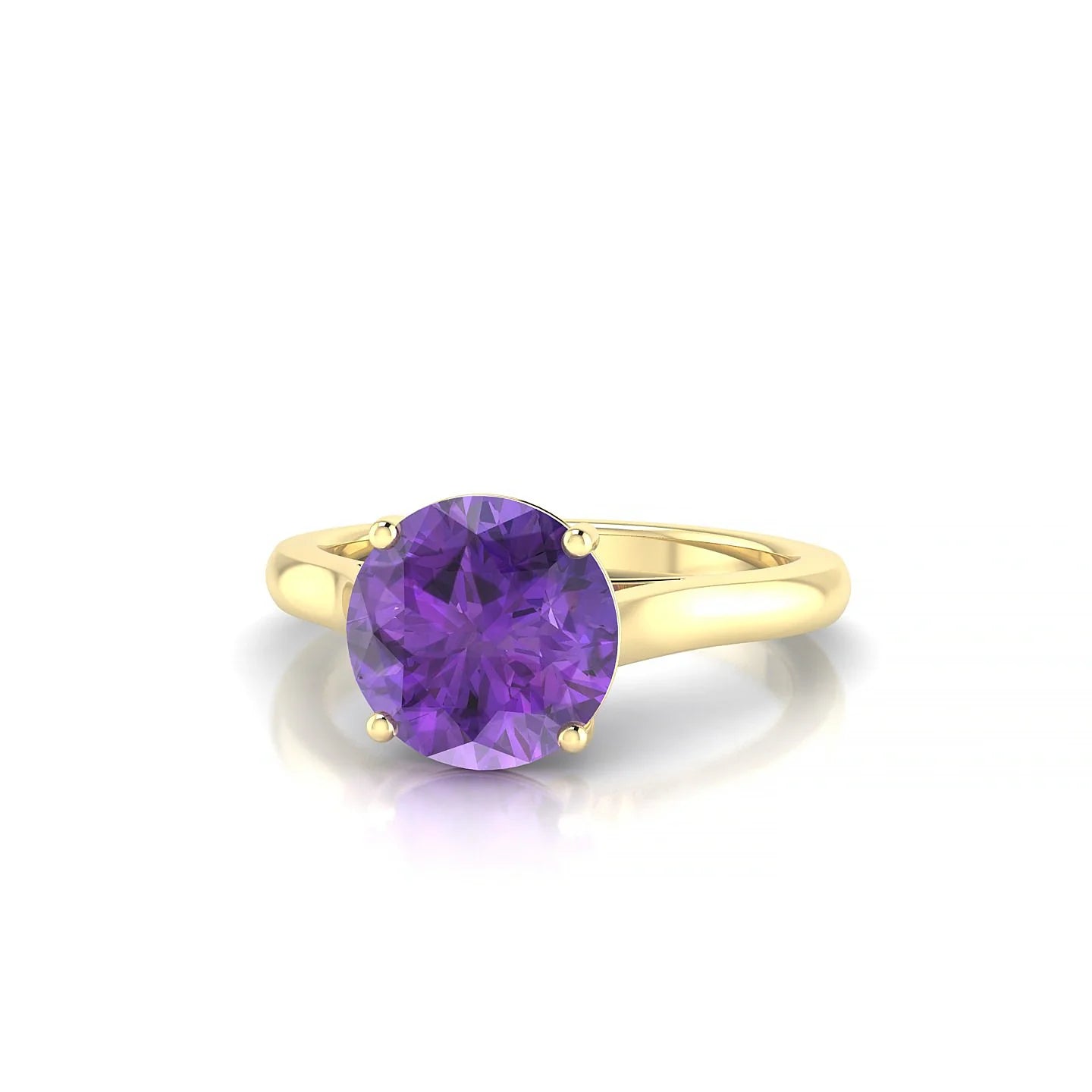 Cathedral | 18k Yellow Gold 8 mm Round Amethyst Ring