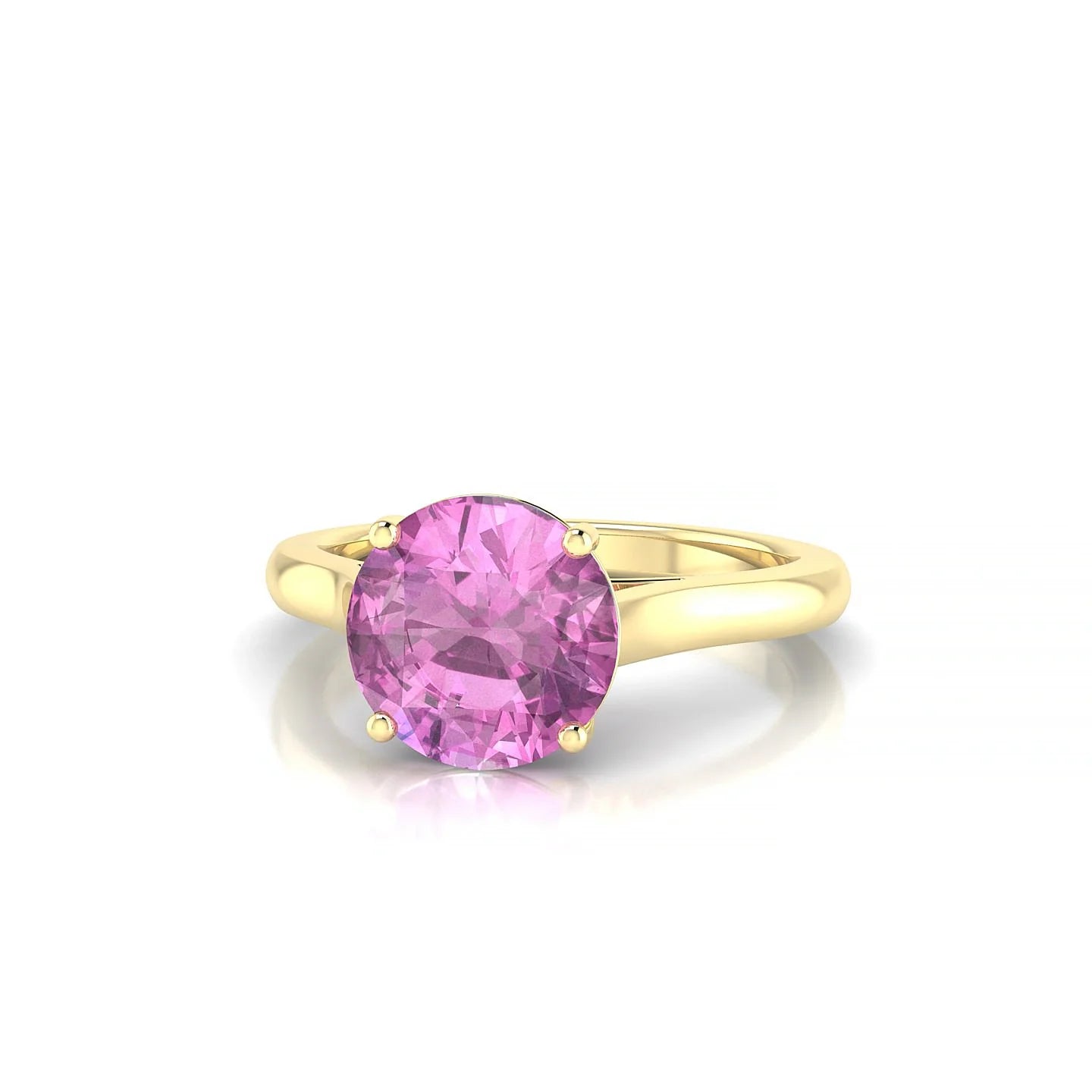 Cathedral | 18k Yellow Gold 8 mm Round Pink Sapphire Ring