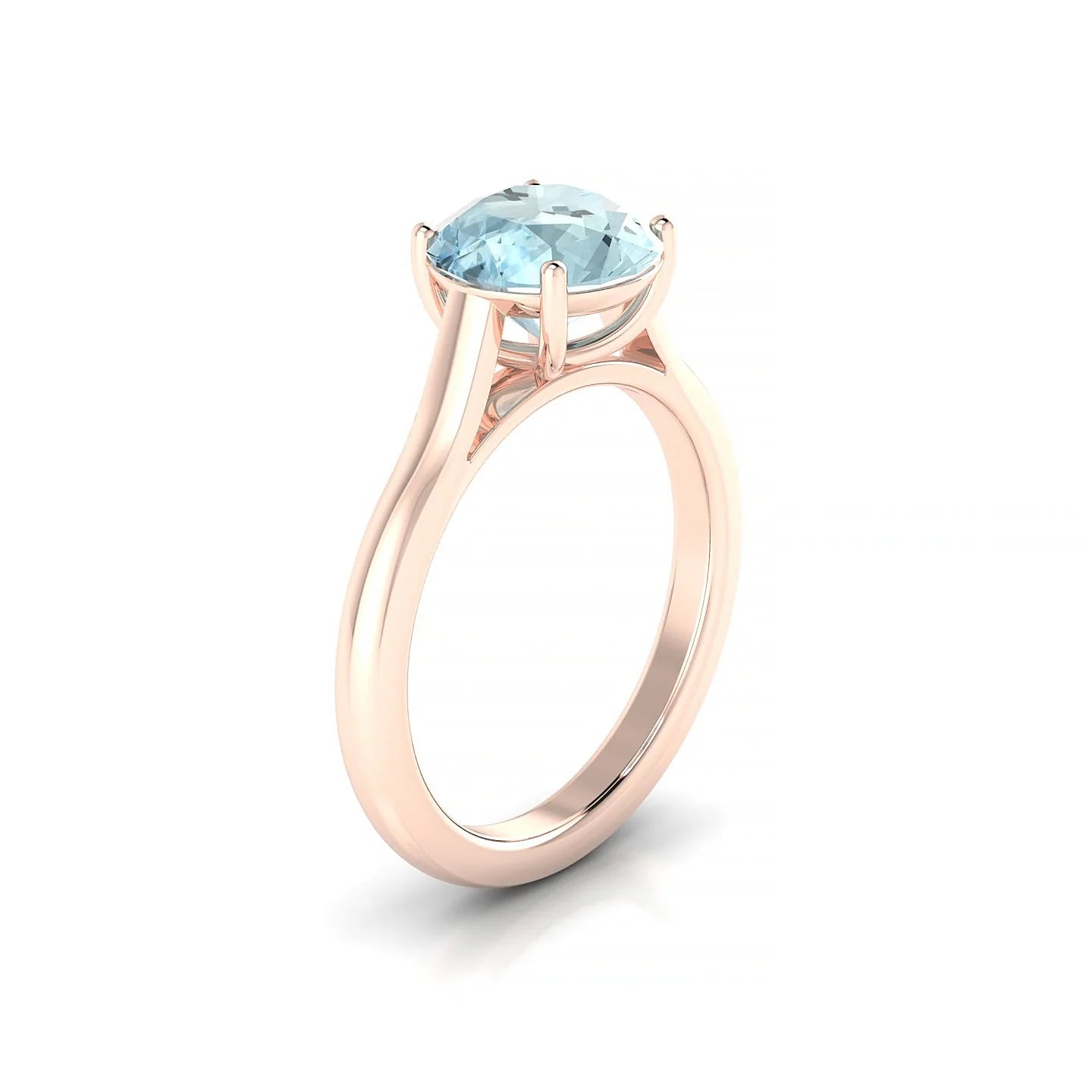 Cathedral | 18k Rose Gold 8 mm Round Aquamarine Ring