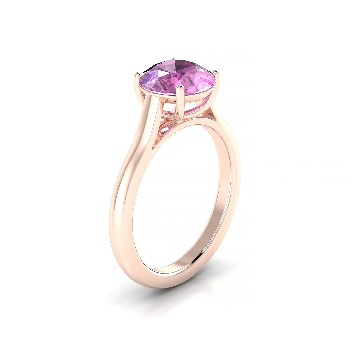Cathedral | 18k Rose Gold 8 mm Round Pink Sapphire Ring