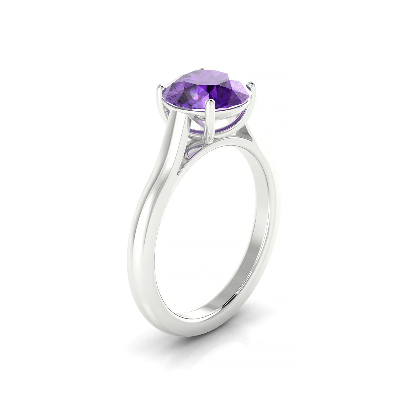 Cathedral | 18k White Gold 8 mm Round Amethyst Ring