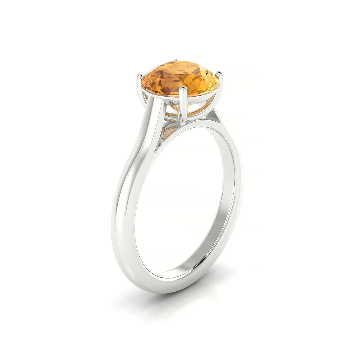 Cathedral | 18k White Gold 8 mm Round Citrine Ring
