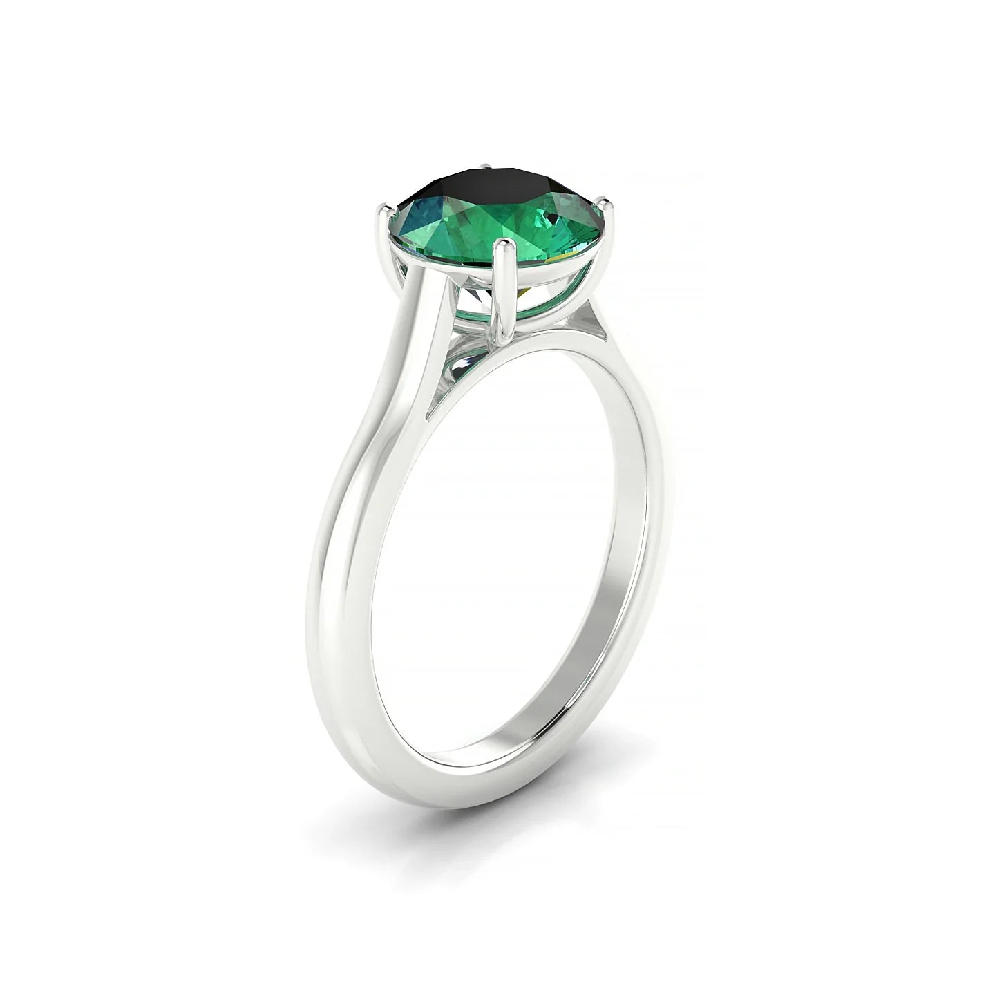 Cathedral | 18k White Gold 8 mm Round Emerald Ring