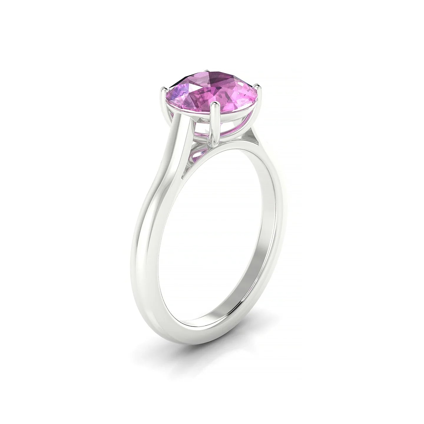 Cathedral | 18k White Gold 8 mm Round Pink Sapphire Ring
