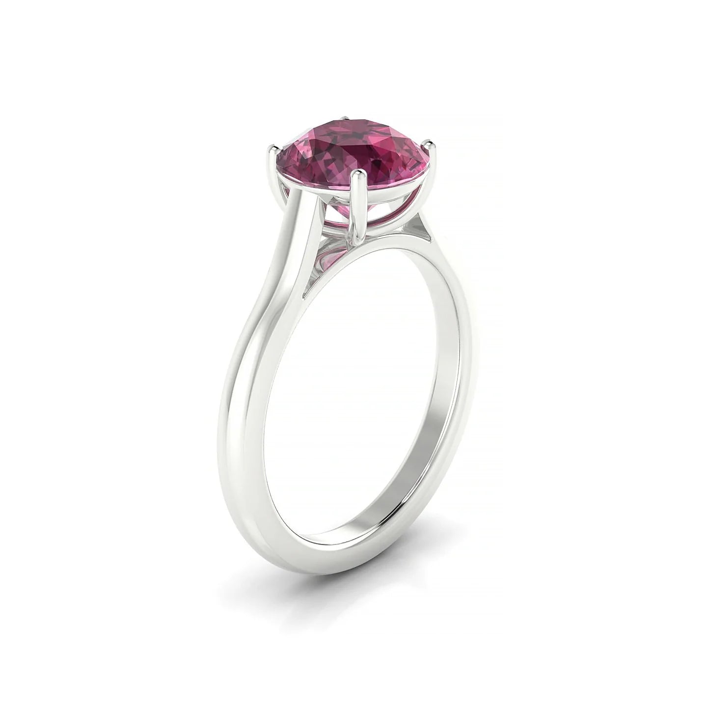 Cathedral | 18k White Gold 8 mm Round Rhodolite Ring