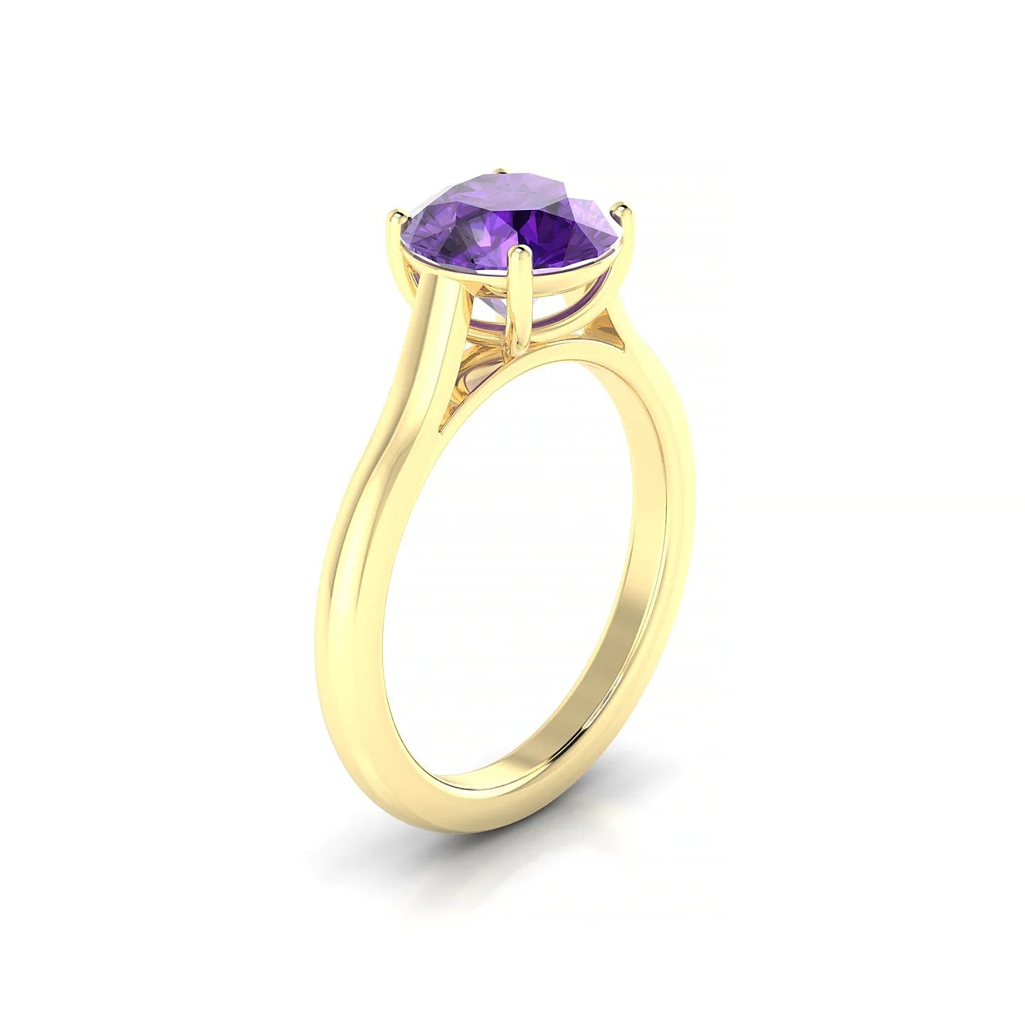 Cathedral | 18k Yellow Gold 8 mm Round Amethyst Ring
